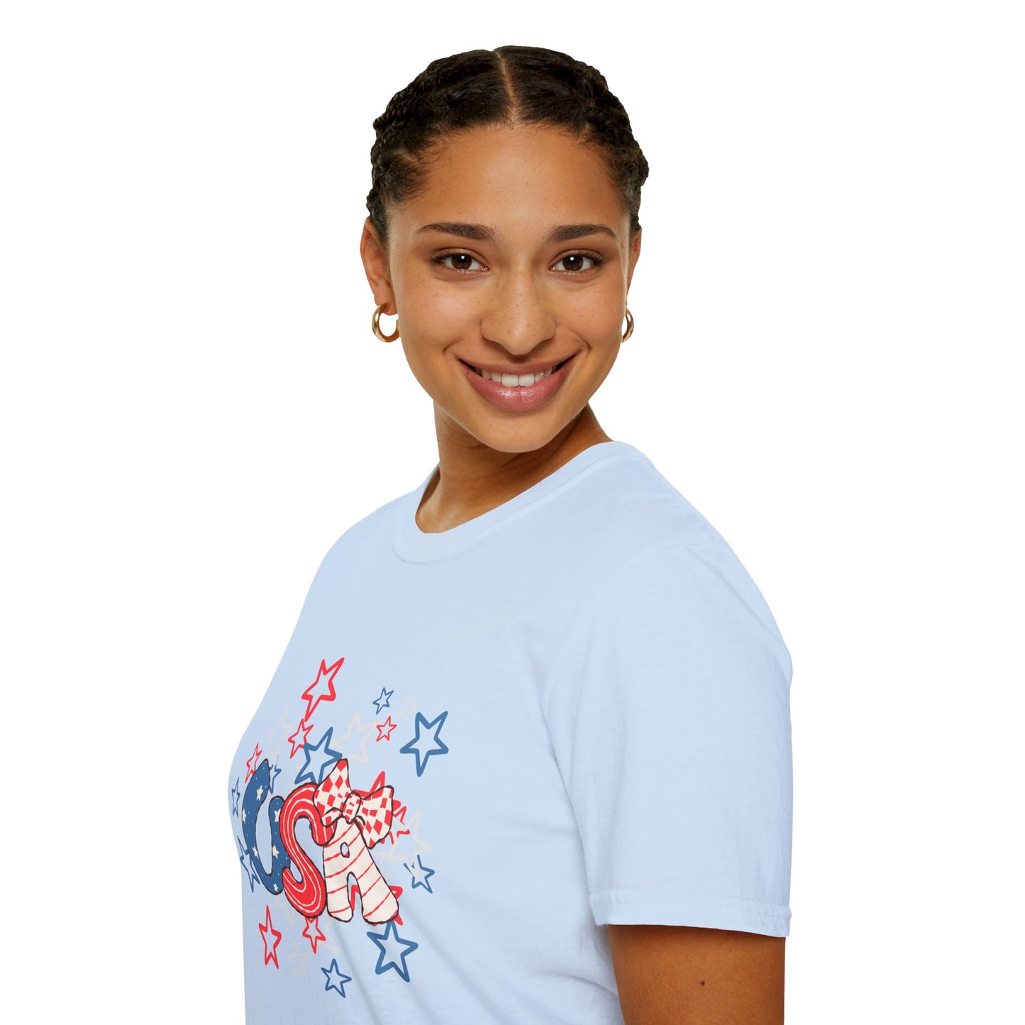 Patriotic Unisex T-Shirt for Independence Day, July 4th Celebration, Star-Patterned Tee, USA Graphic Top, Casual American Apparel