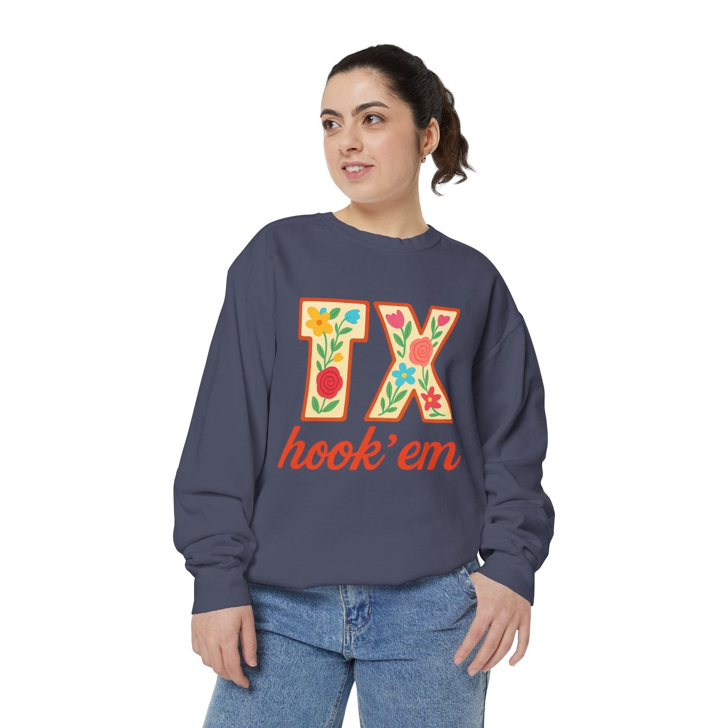 Texas Floral Sweatshirt, Unisex Garment-Dyed Sweatshirt, Cozy Casual Wear, Perfect for Game Day, Floral TX Hook 'Em Design, Stylish [...]