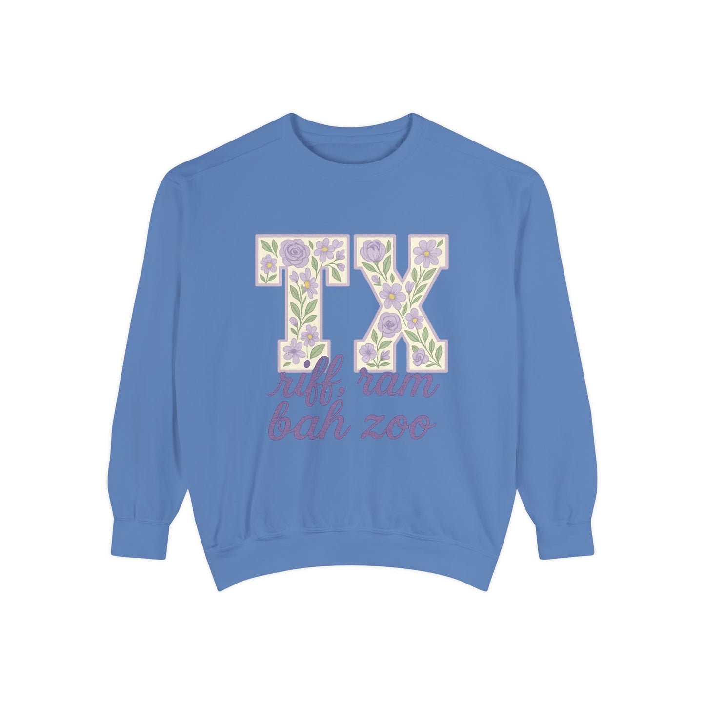 TCU Floral TX Sweatshirt - Unisex Garment-Dyed, Cozy Casual Wear, Texas Pride, Gift for Friends, College Apparel, Spring Outfits