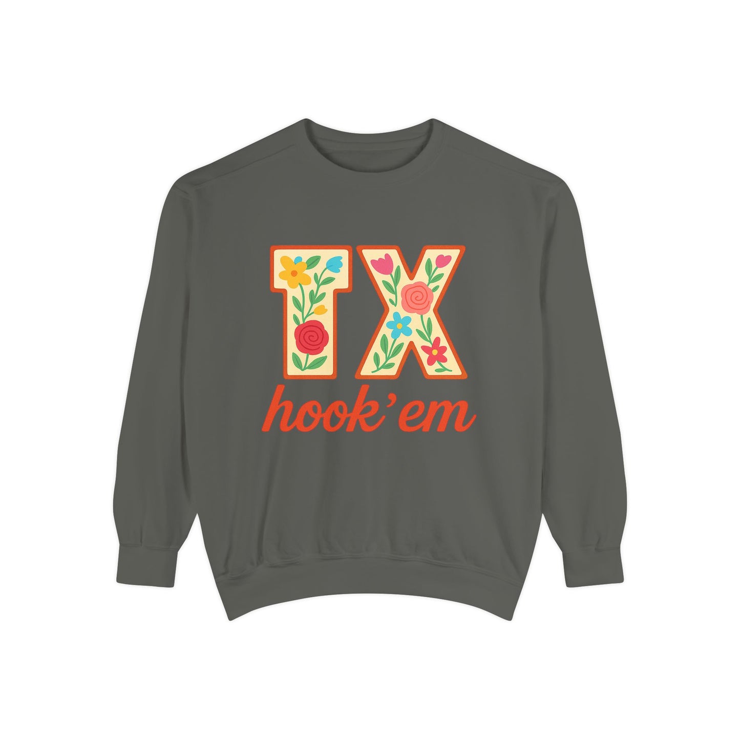 Texas Floral Sweatshirt, Unisex Garment-Dyed Sweatshirt, Cozy Casual Wear, Perfect for Game Day, Floral TX Hook 'Em Design, Stylish [...]