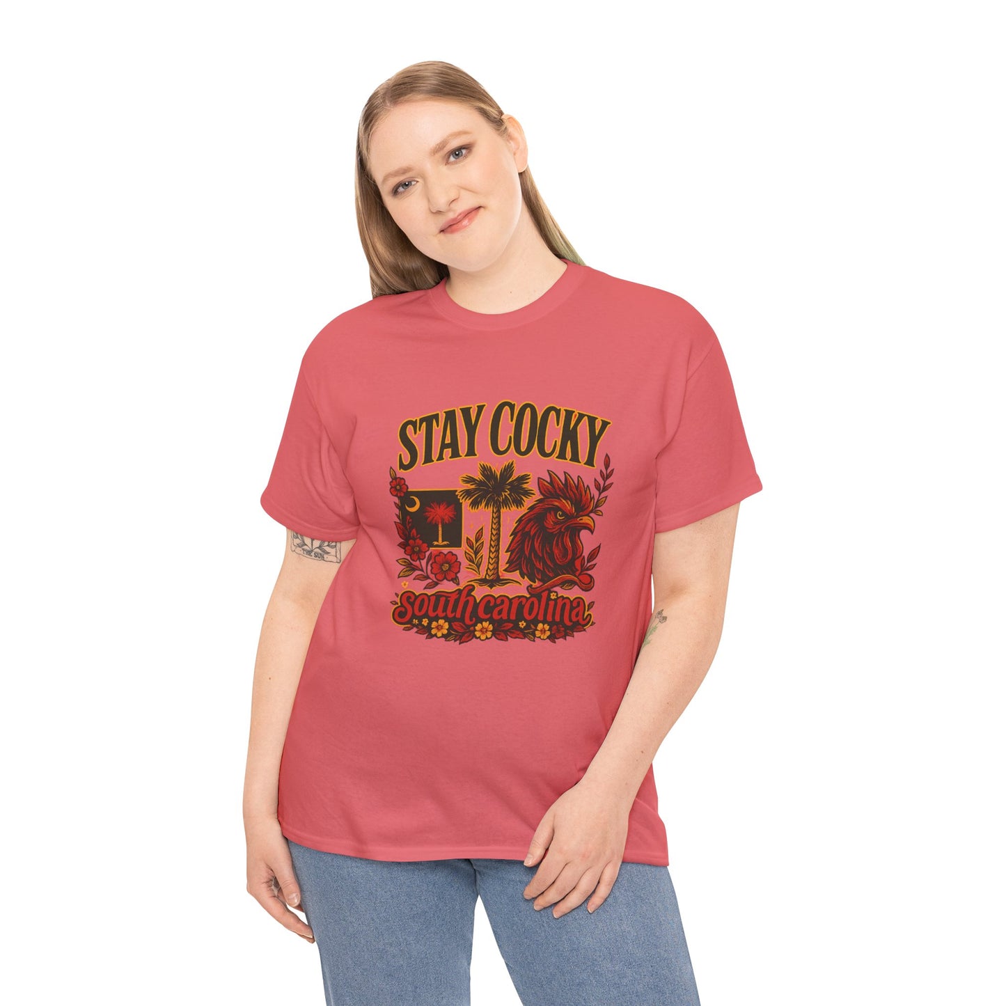 Stay Cocky Unisex Heavy Cotton Tee, Casual Graphic Tee, South Carolina Pride Shirt, Fun Vacation Wear, Perfect Gift for Gamecocks Fans