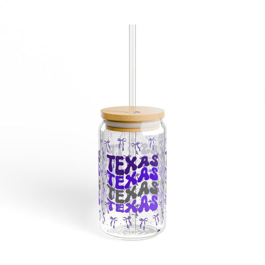 Coquette Bow Tx Horned Sipper Glass, Fun Drinkware for Texas Lovers, Fort Worth Tx, TCU Gift, Graduation Gift, College Student Gift