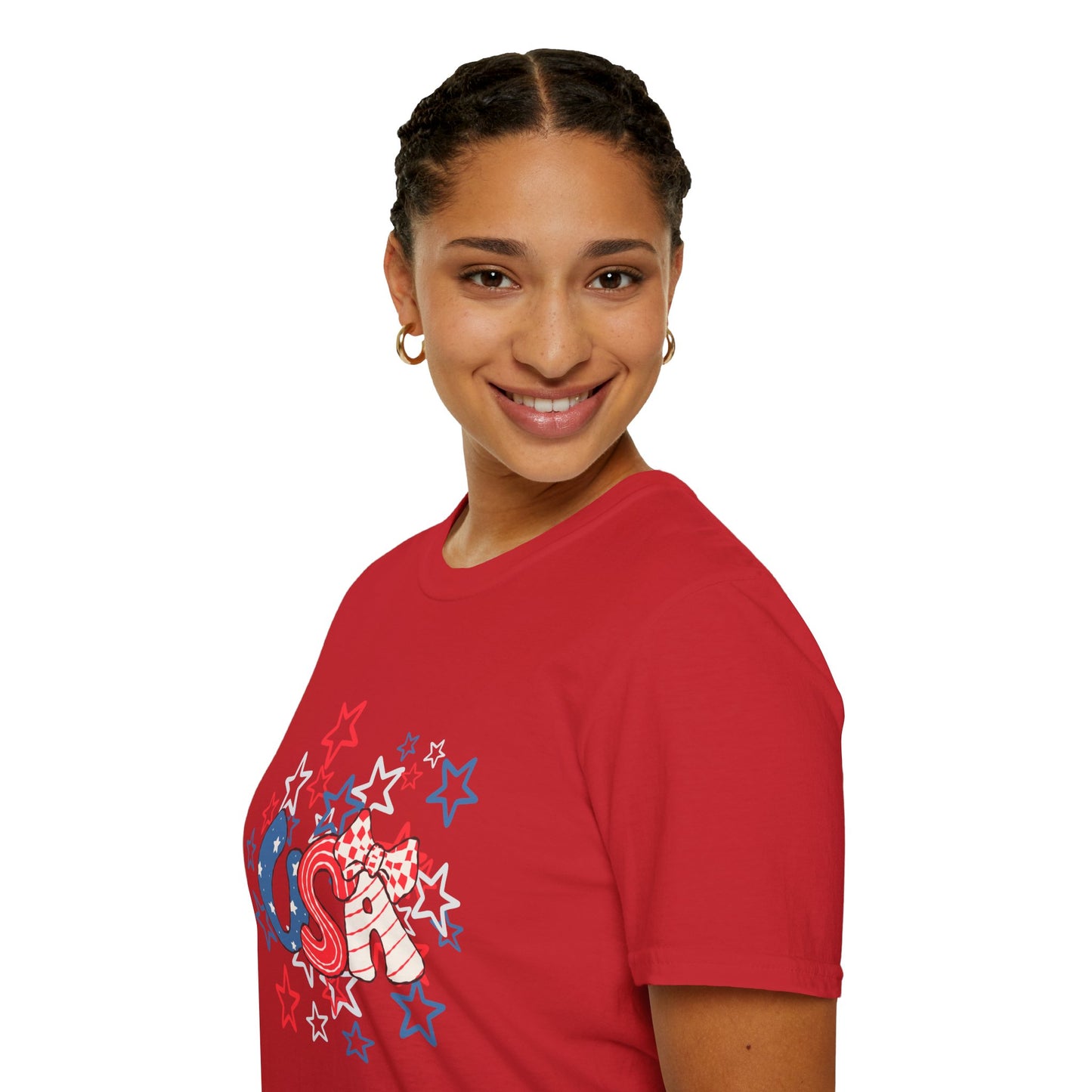 Patriotic Unisex T-Shirt for Independence Day, July 4th Celebration, Star-Patterned Tee, USA Graphic Top, Casual American Apparel