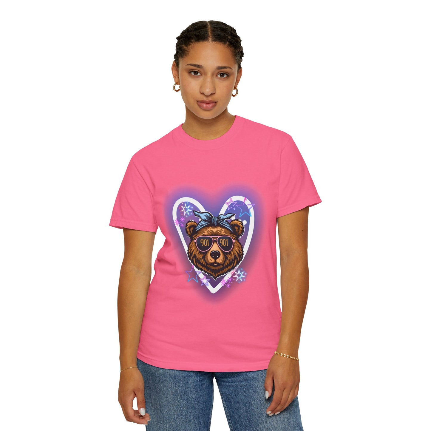 Neon Memphis Bear Graphic T-Shirt, Unisex Fashion Tee, Trendy Apparel, Memphis Grizz, 901 Memphis, Retro Design, Comfort Colors, Memphis Basketball Fan