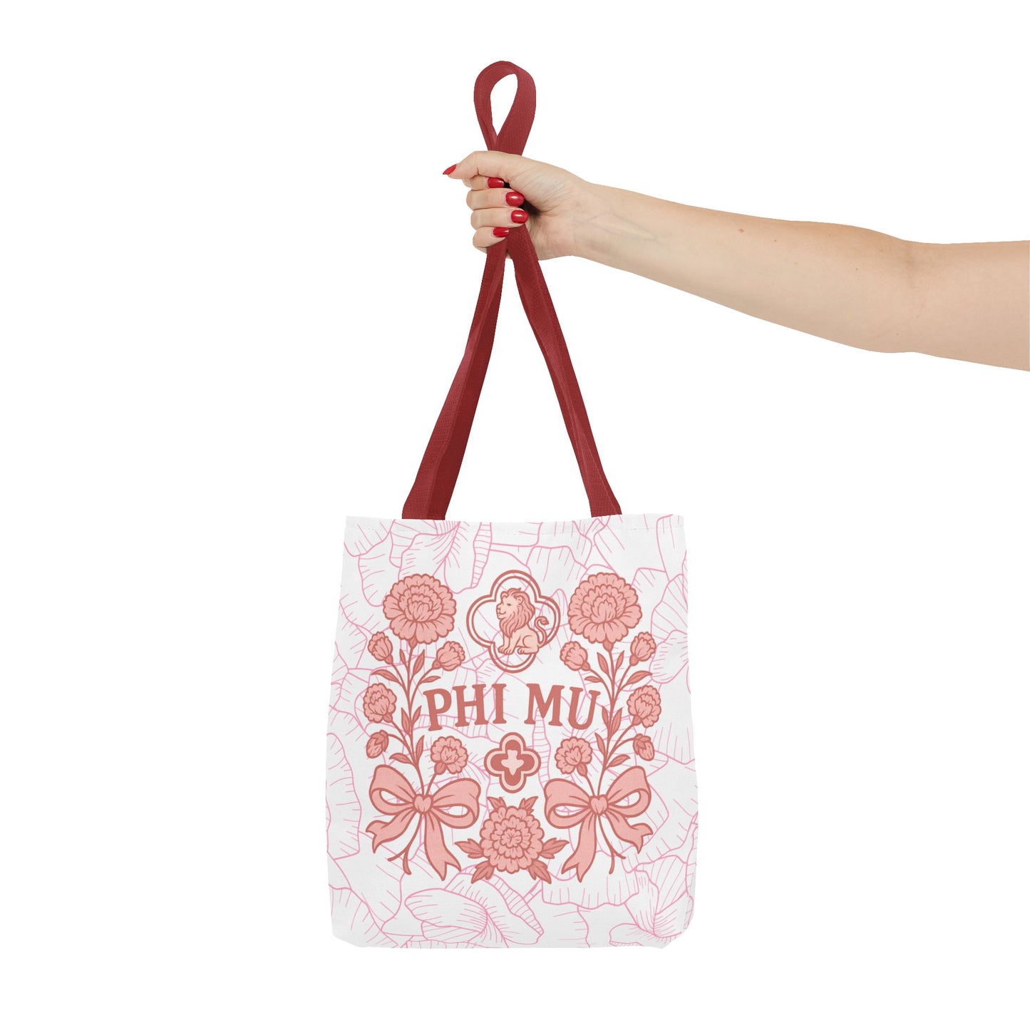 Phi Mu Floral Tote Bag, Sorority Bag, Gift for Sorority Sisters, Pink Floral Tote, College Essentials, AOP Design