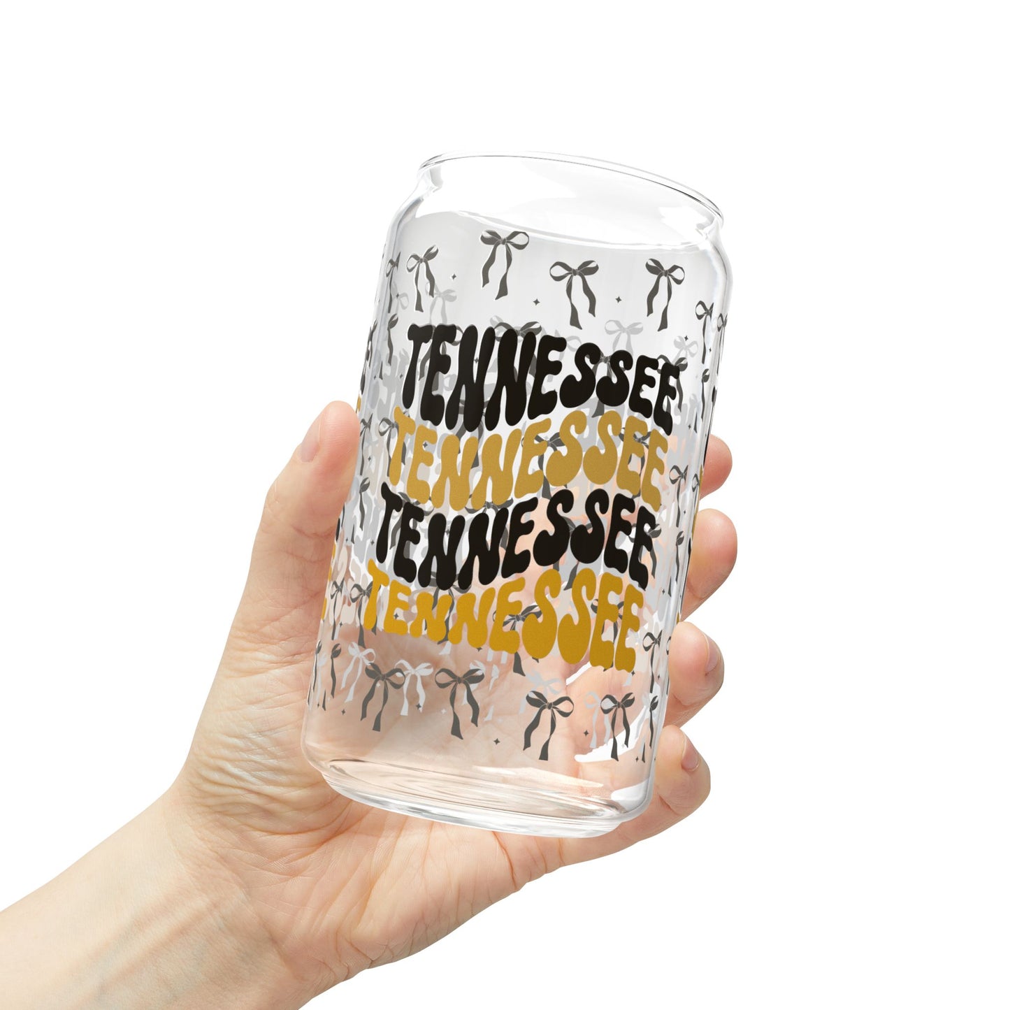 Coquette Bow Tennessee Sipper Glass, 16oz - Unique Glass Cup with Bamboo Lid for Drinks, Perfect for Home, Parties, vandy game day, tennessee gift, graduation gift