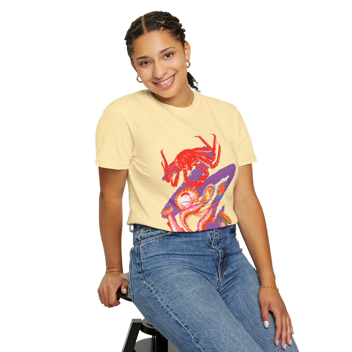 Comfort Colors Vibrant Seafood T-Shirt, French Coastal Tee, Distressed Shirt, Oversized Coquette Aesthetic, Nautical Style