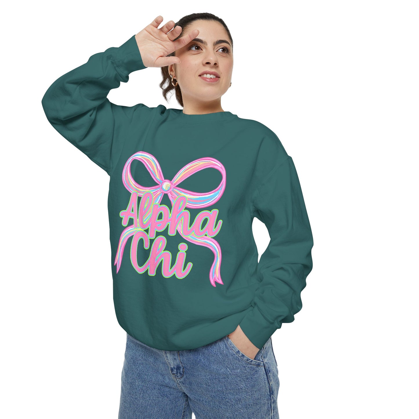 AlphaChi Garment-Dyed Sweatshirt, Sorority Sweatshirt, Personalized Gift, College Apparel, Comfortable Crewneck, Trendy Fashion