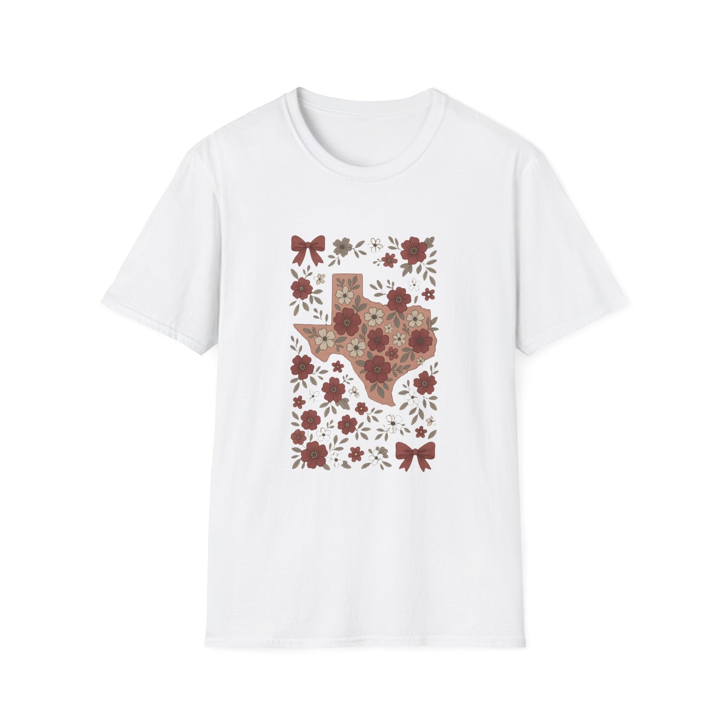 Texas Floral Unisex Softstyle T-Shirt, Vintage Texas Tee, Texas Pride Shirt, Casual Wear, Gift for Texas Lovers, Holiday T-Shirt