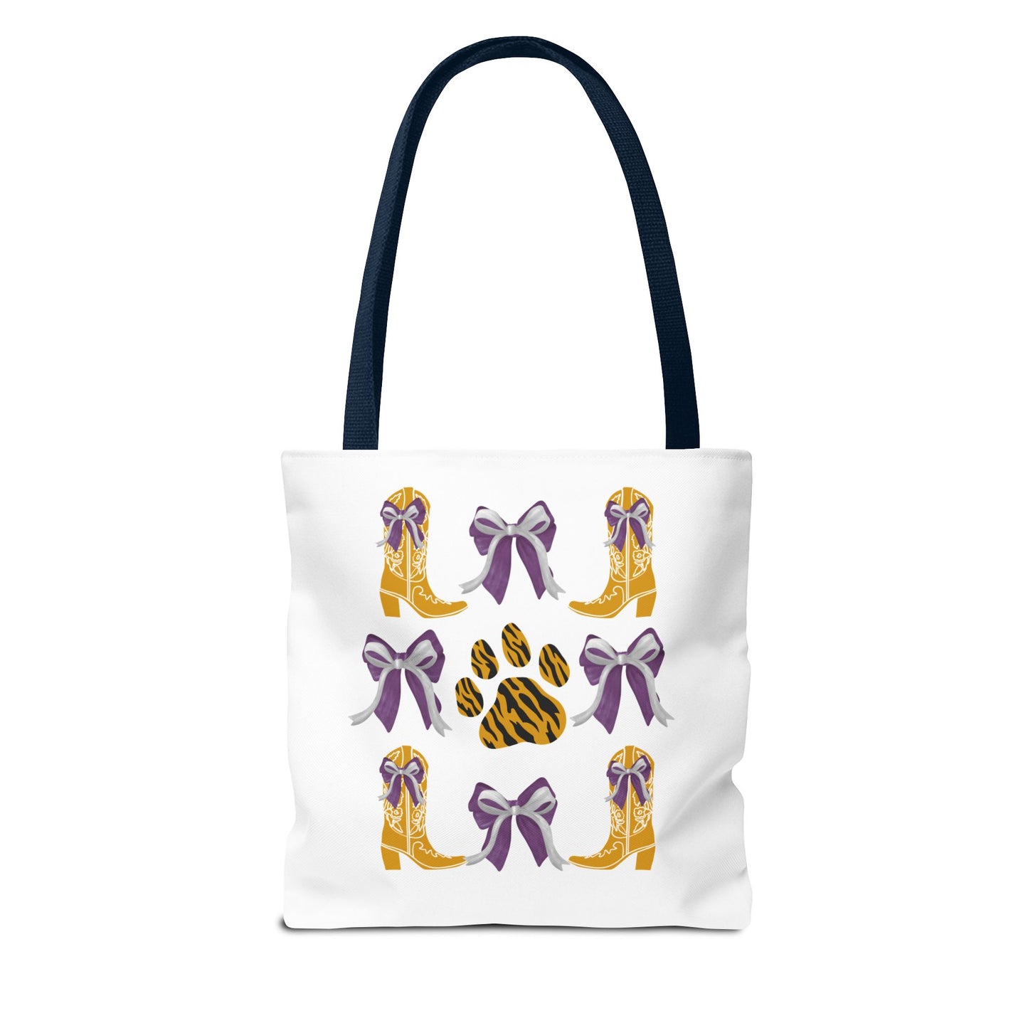 LSu coquette bow Print Tote Bag, Eco-Friendly Fashion Bag, lsu tiger fan, louisiana game day, geaux tigers, college student gift, graduation gift
