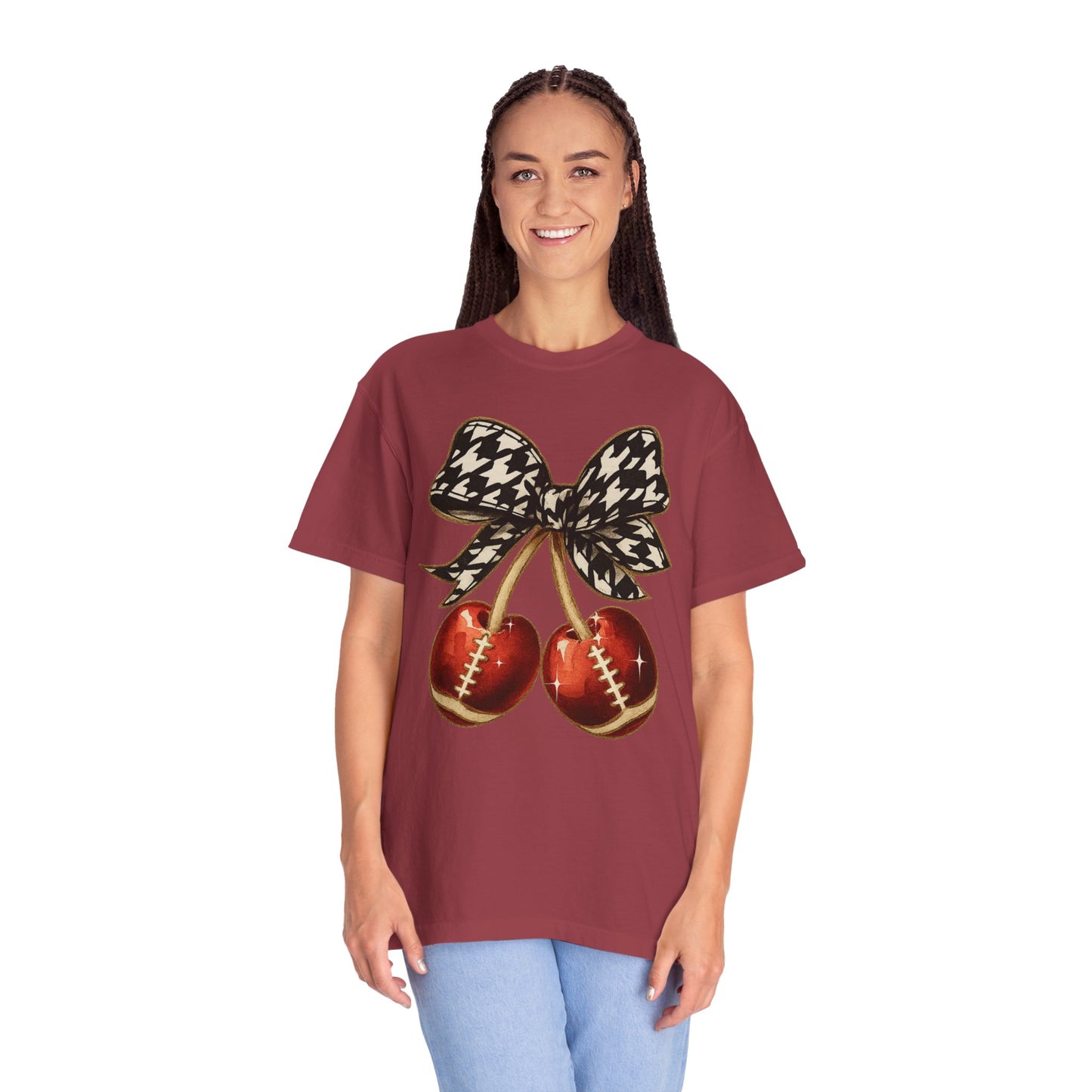Houndstooth Bow Unisex Tee for Sports Lovers | Garment-Dyed T-shirt