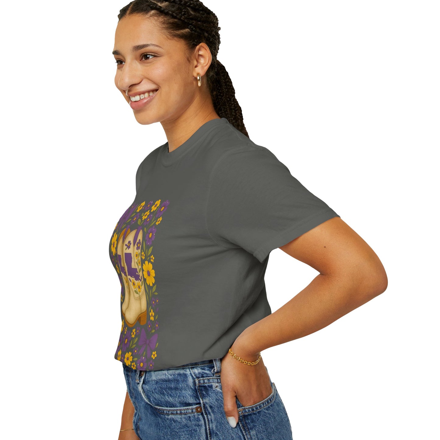 T-Shirt - Western Floral Boot T-Shirt, Vintage Graphic Shirt, Gift for Cowgirl, LSU Tigers, Louisiana Game Day