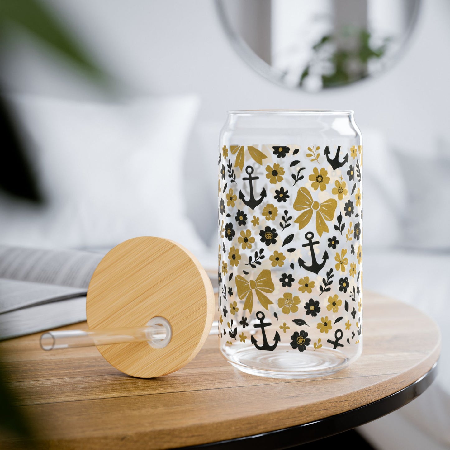 Vandy Floral Anchor Sipper Glass, 16oz Drinkware, Tennessee game day, Nashville tn gift, Vandy fan gift, Vandy alumni, graduation gift, college student gift