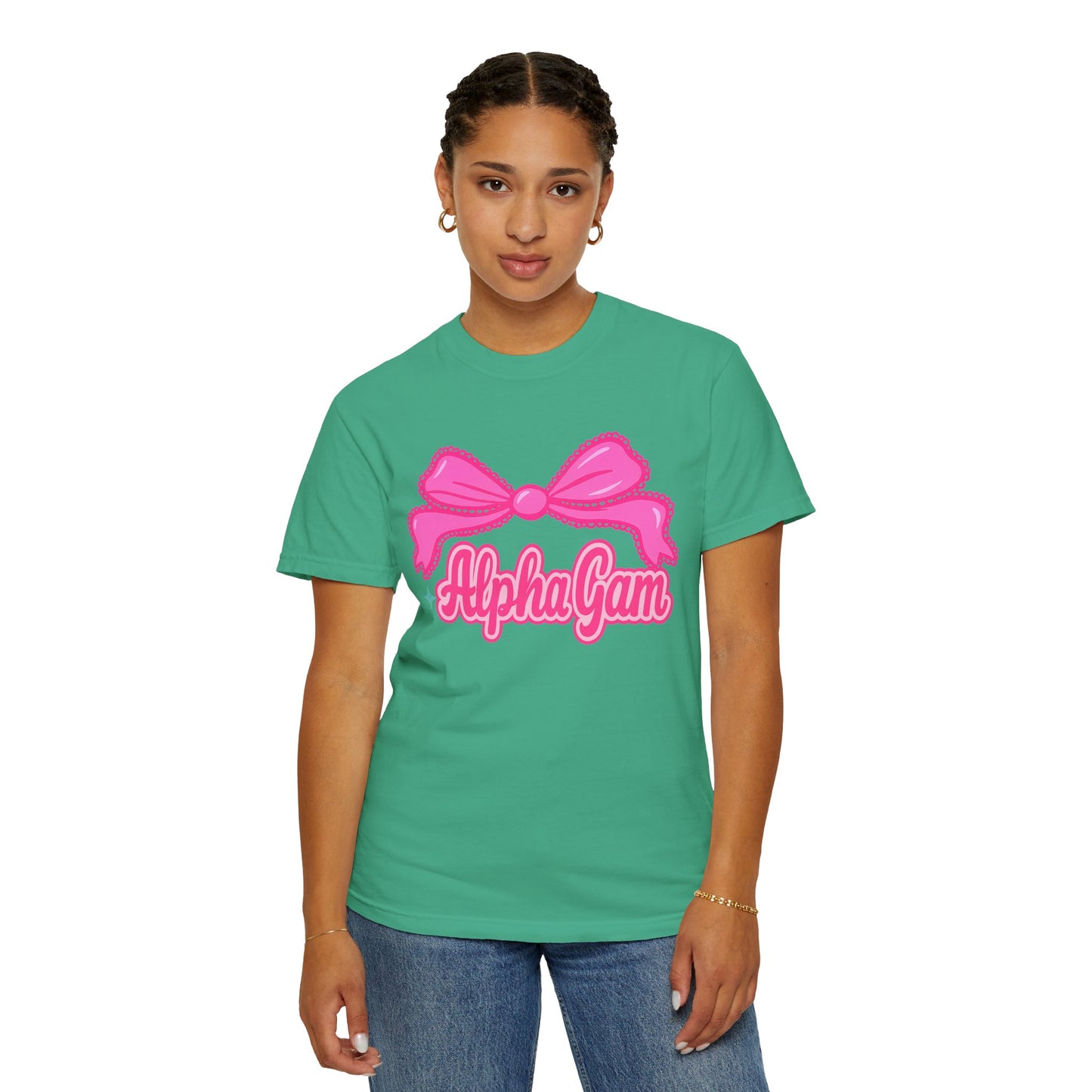 AlphaGam Bow T-Shirt | Unisex Garment-Dyed Tee for Sorority Sisters, College Apparel, Gifts for Greek Life, Casual Outfit, Sorority [...]