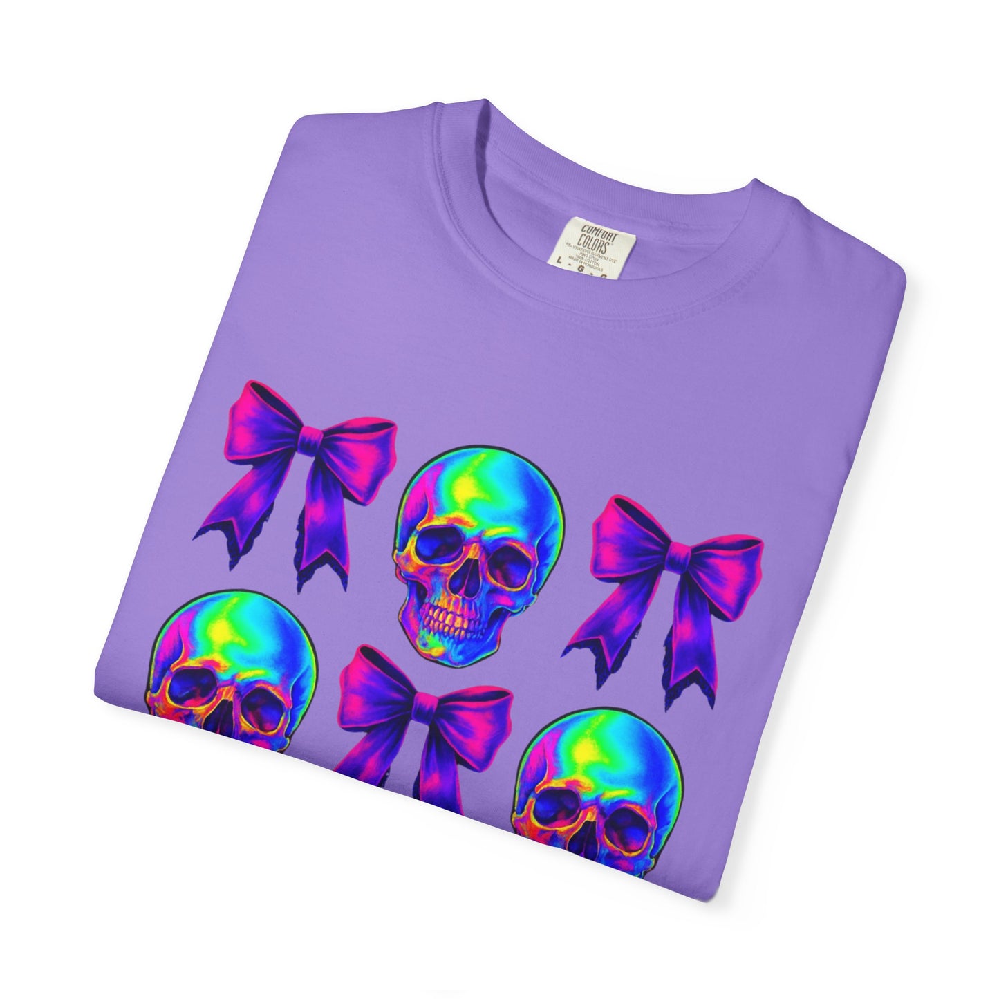 Neon Skull and Bow Unisex T-Shirt | Trendy Graphic Tee for Halloween, Festivals, Casual Wear, Gifts