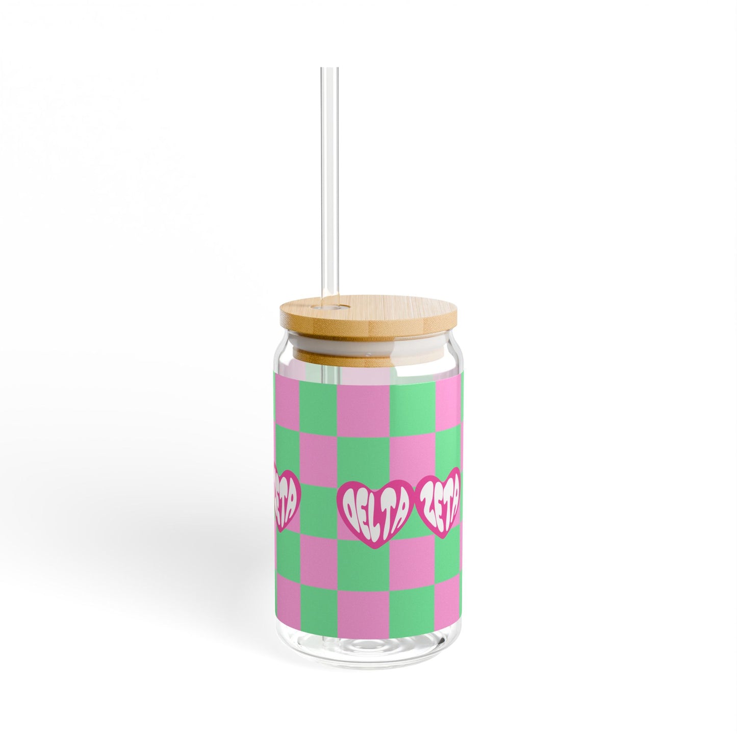 Delta Zeta Retro Sipper Glass with Cute Heart Design, Ideal for Parties, Gifts, Home Decor, Summer Drinks, Eco-Friendly Beverage Container
