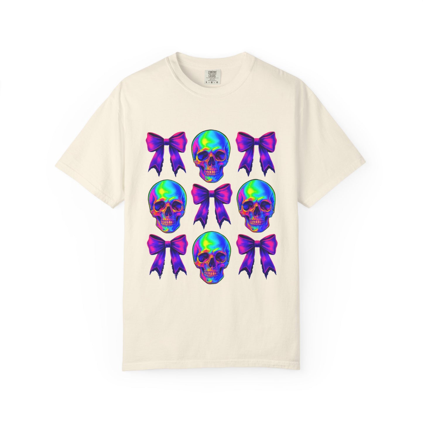 Neon Skull and Bow Unisex T-Shirt | Trendy Graphic Tee for Halloween, Festivals, Casual Wear, Gifts
