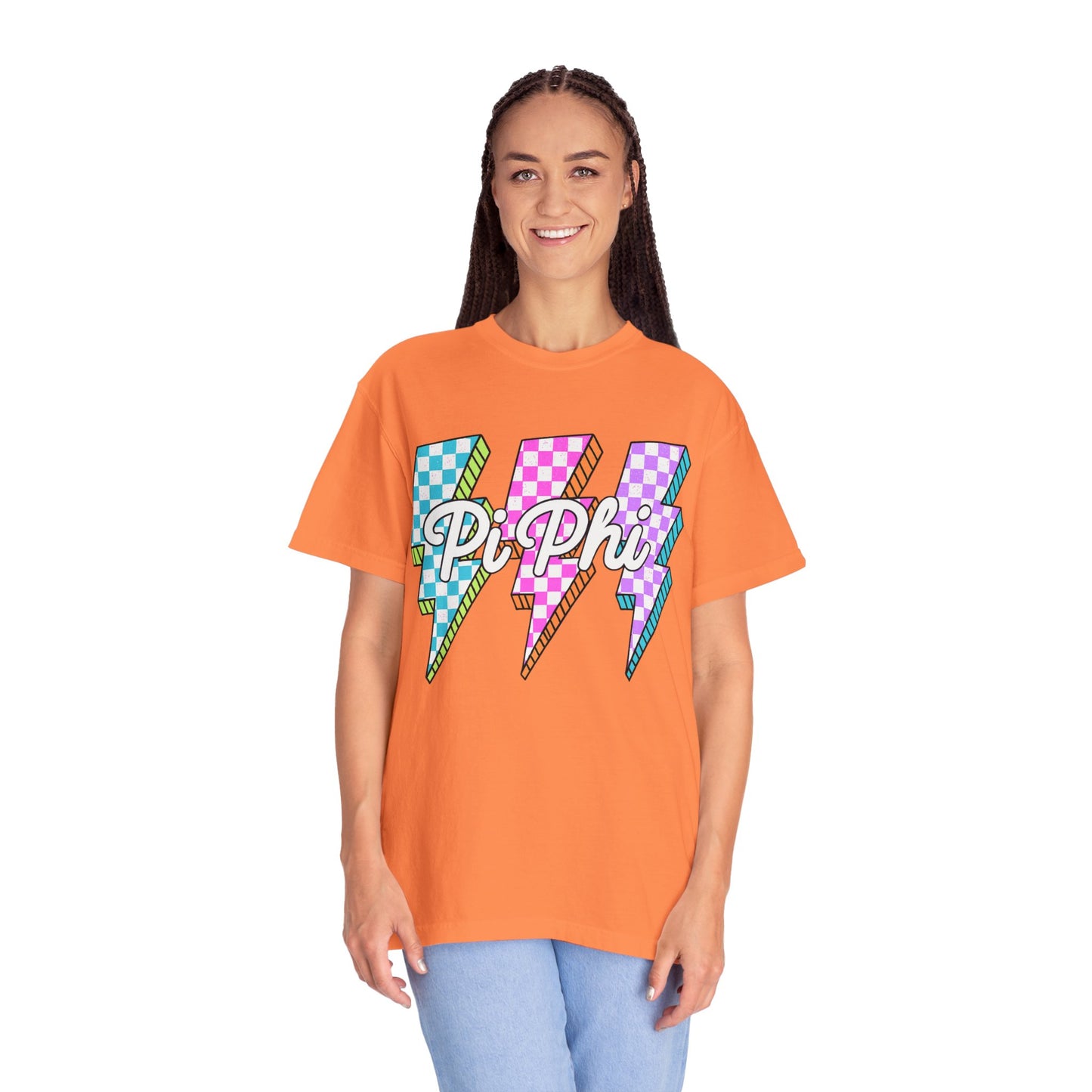 PB Phi Lightning Bolt Unisex T-shirt | Vibrant Greek Life Apparel, Unique Gift for Sorority Sisters, Casual Wear, Celebrating Sisterhood