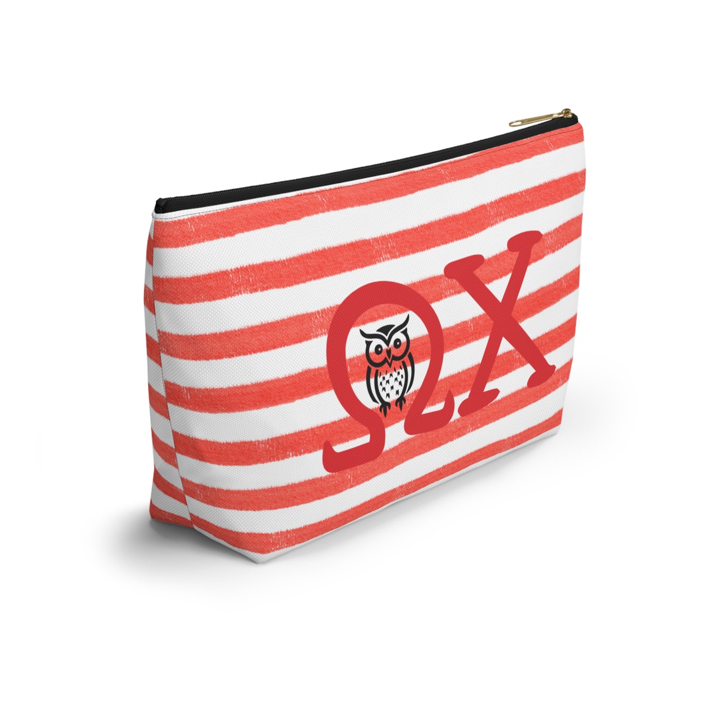 Chi Omega Charming Owl Accessory Pouch, Makeup Bag, Gift for Her, Zodiac Lover, Cute Organizer, Striped Cosmetic Pouch