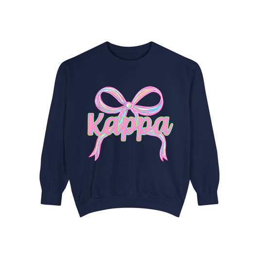 Kappa Bow Sweatshirt, Unisex Garment-Dyed Sweatshirt, Cozy Fashion, Fall Wardrobe, College Spirit, Gift Idea, Trendy Apparel