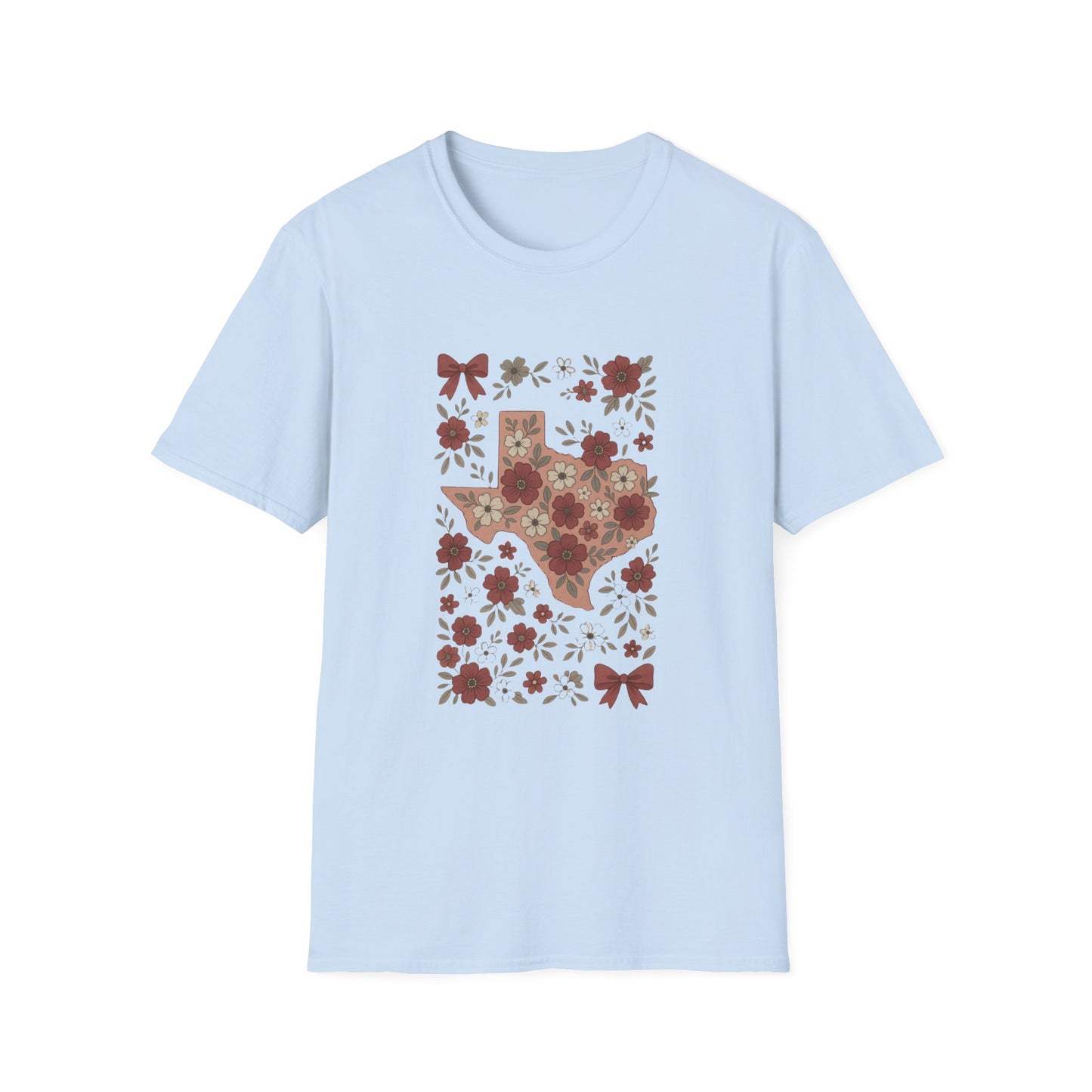 Texas Floral Unisex Softstyle T-Shirt, Vintage Texas Tee, Texas Pride Shirt, Casual Wear, Gift for Texas Lovers, Holiday T-Shirt