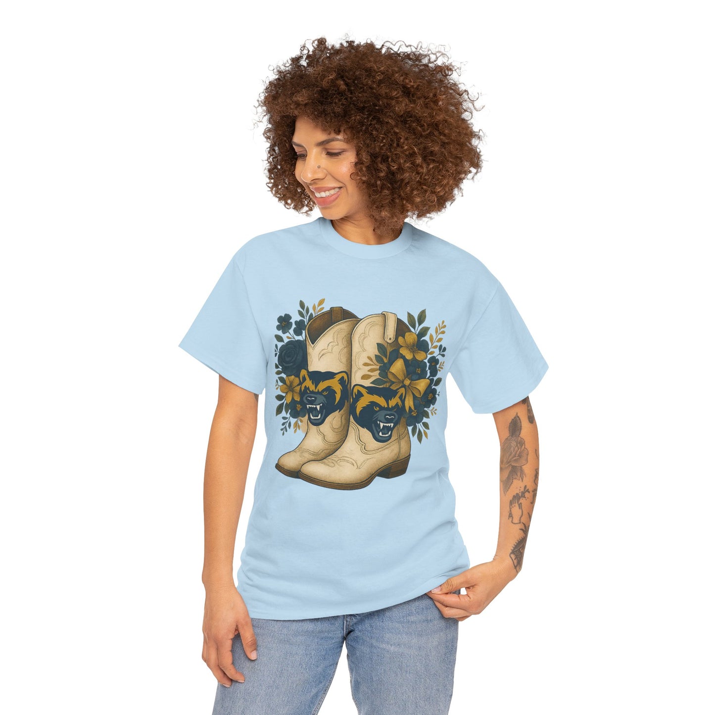 Graphic Tee - Michigan Wolverines Maize and Blue Country Chic Floral Cowboy Boots Vintage Style Shirt