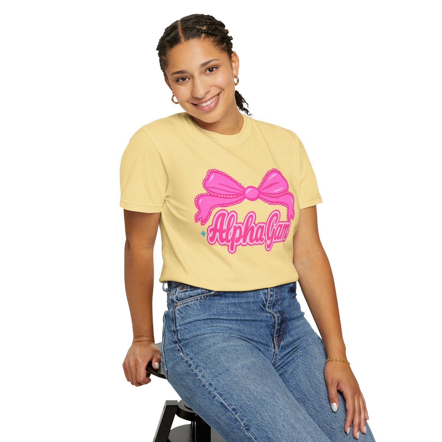 AlphaGam Bow T-Shirt | Unisex Garment-Dyed Tee for Sorority Sisters, College Apparel, Gifts for Greek Life, Casual Outfit, Sorority [...]