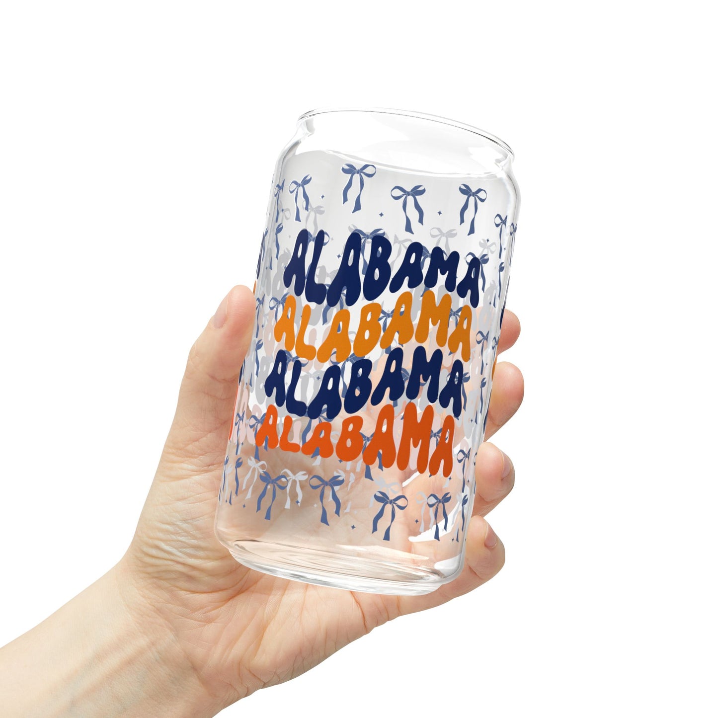 Coquette Bow AU Alabama Sipper Glass, 16oz - AU Tigers Game Day Drinkware, Summer Vibes, Eco-Friendly Beverage Container, Gift for Auburn Fans, Graduation Gift