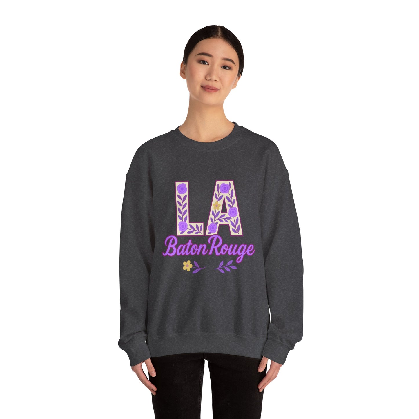 LA Baton Rouge Floral Sweatshirt, Cozy Crewneck for Fall, Gift for Friends, Casual Outing, Southern Style Apparel