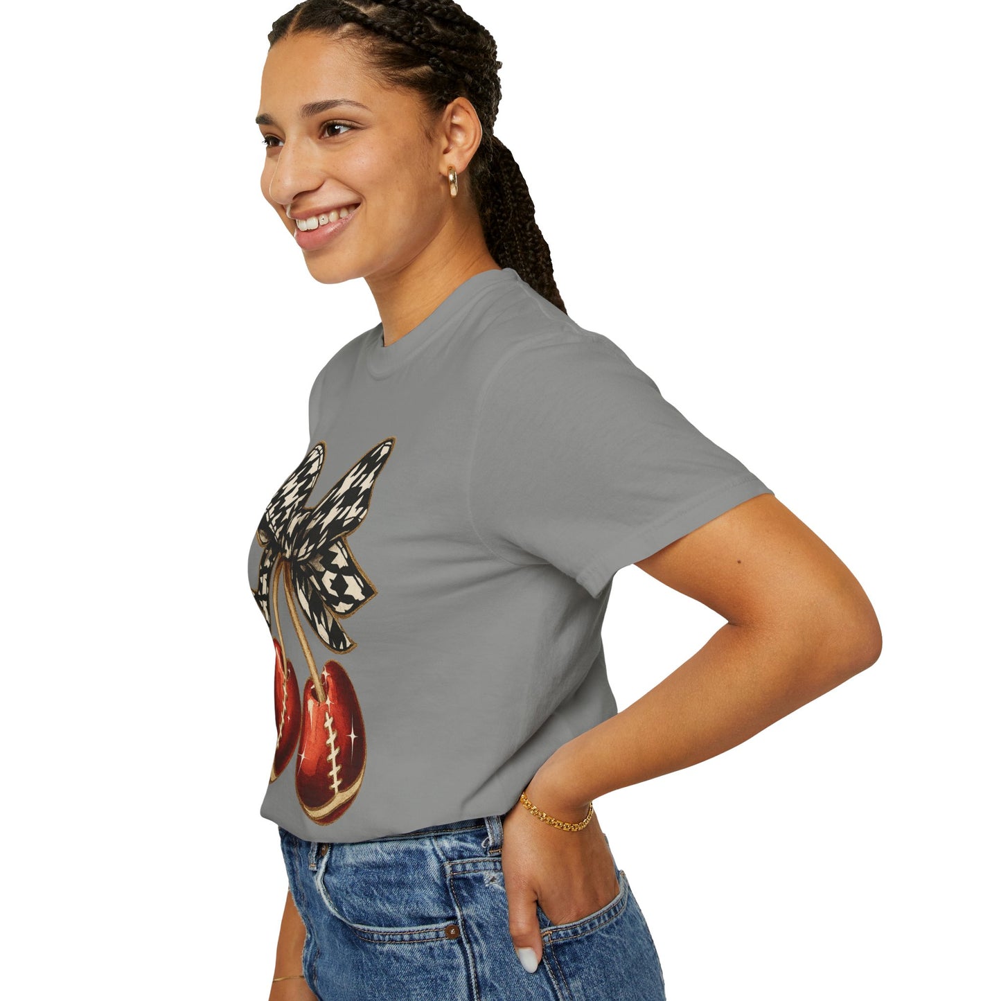 Houndstooth Bow Unisex Tee for Sports Lovers | Garment-Dyed T-shirt