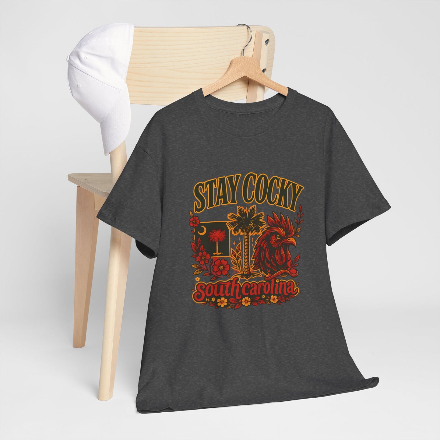 Stay Cocky Unisex Heavy Cotton Tee, Casual Graphic Tee, South Carolina Pride Shirt, Fun Vacation Wear, Perfect Gift for Gamecocks Fans