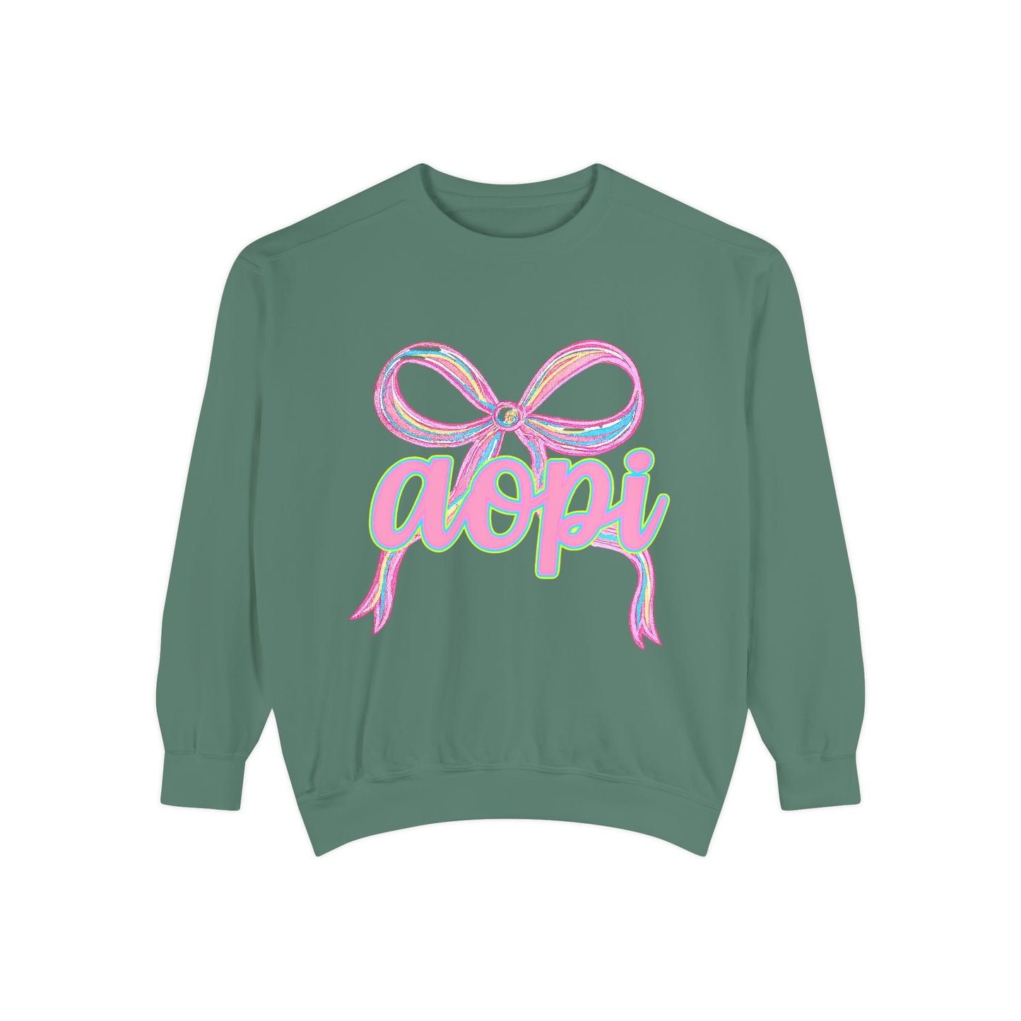 Pastel Bow Sweatshirt with aopi Design, Cozy Unisex Sweatshirt, Gift for Sorority Sisters, Casual Chic Apparel, Best Friend Outfit