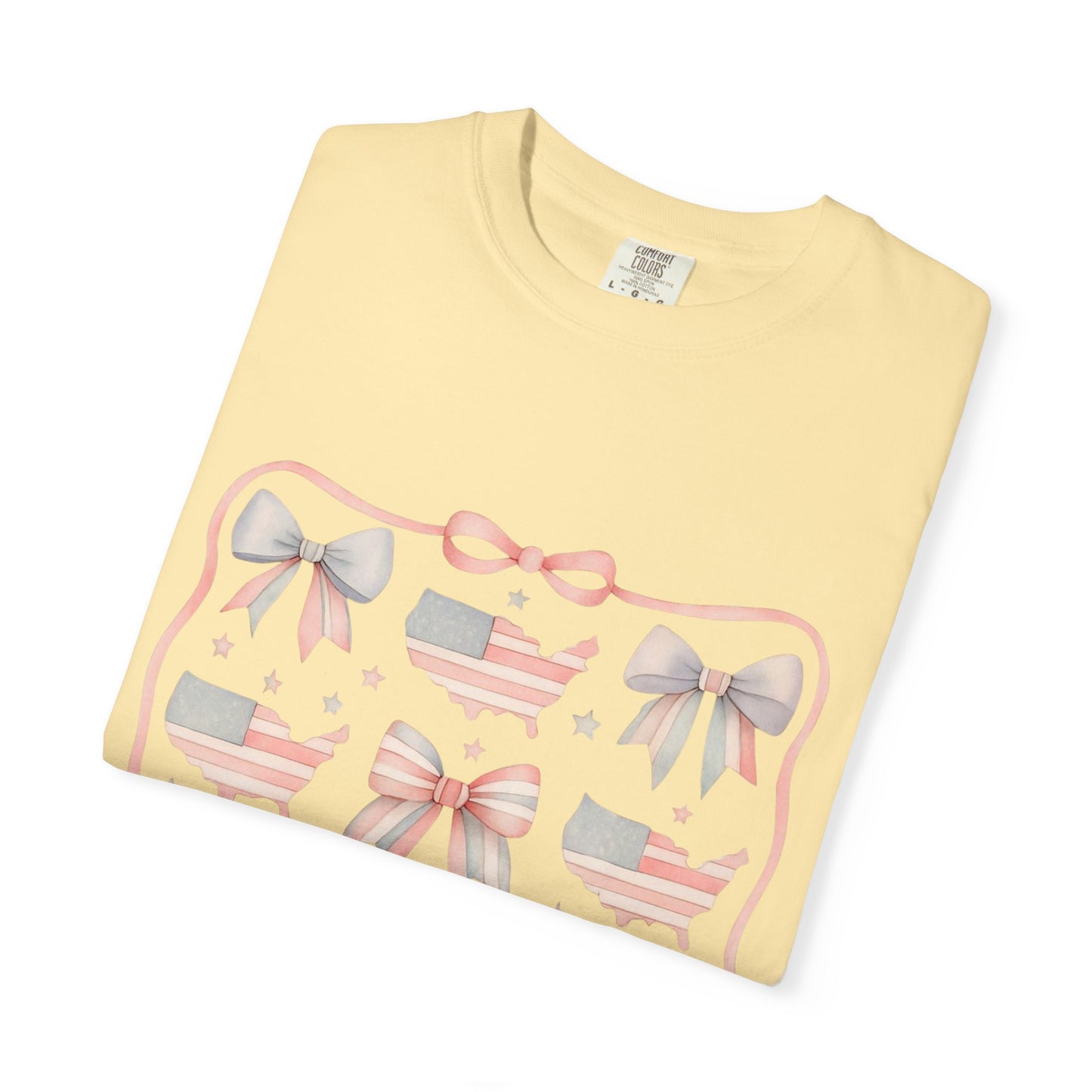 America Coquette Cute Bow Pattern Comfort Colors Unisex T-Shirt - 4th of July USA Celebration
