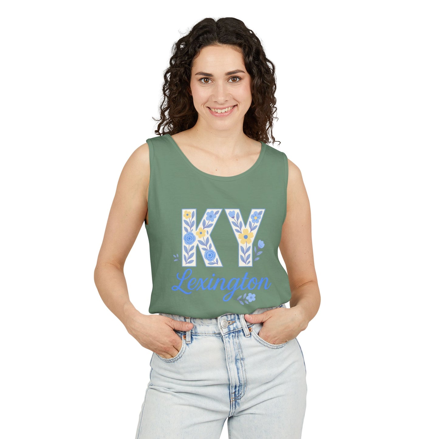 Kentucky Floral Letter Tank Top, Summer Tank, Cute Souvenir, Unisex Summer Apparel, Gift for Her, Comfort Colors, Graduation Gift