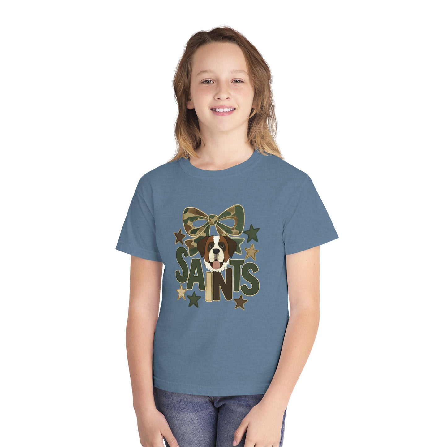 Camo Saints Youth Tee, Fun T-Shirt for Dog Lovers, Kids Outdoor Adventure Gear, Birthday Gift, Casual Wear