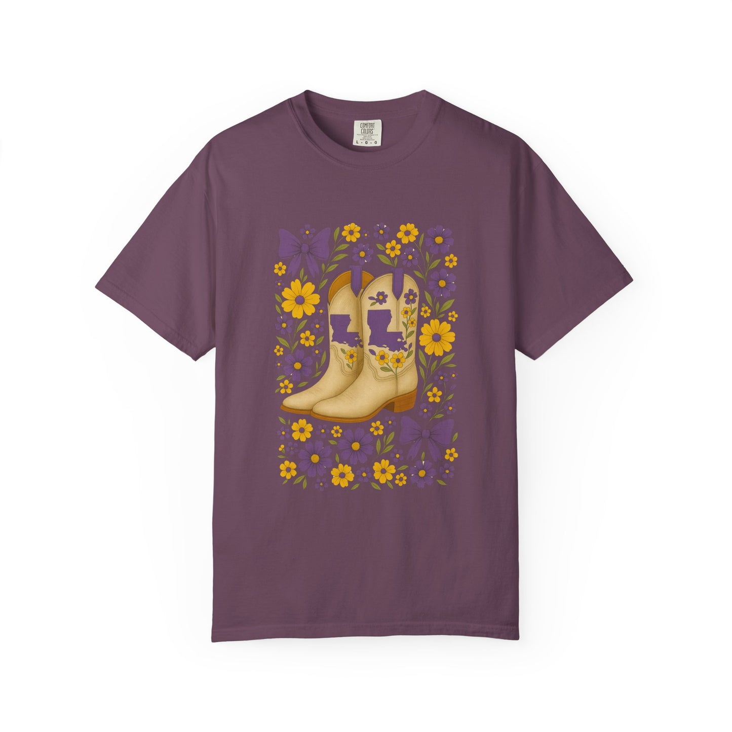 T-Shirt - Western Floral Boot T-Shirt, Vintage Graphic Shirt, Gift for Cowgirl, LSU Tigers, Louisiana Game Day
