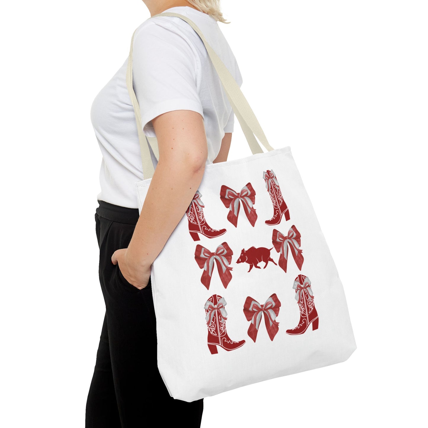 Arkansas Coquette Bow Chic Tote Bag - Stylish Carryall for Cowgirls, Woo Pig Gifts, AR Razorback Fan Gift, Arkansas Game Day Tote, Graduation Gift, Arkansas Alumni