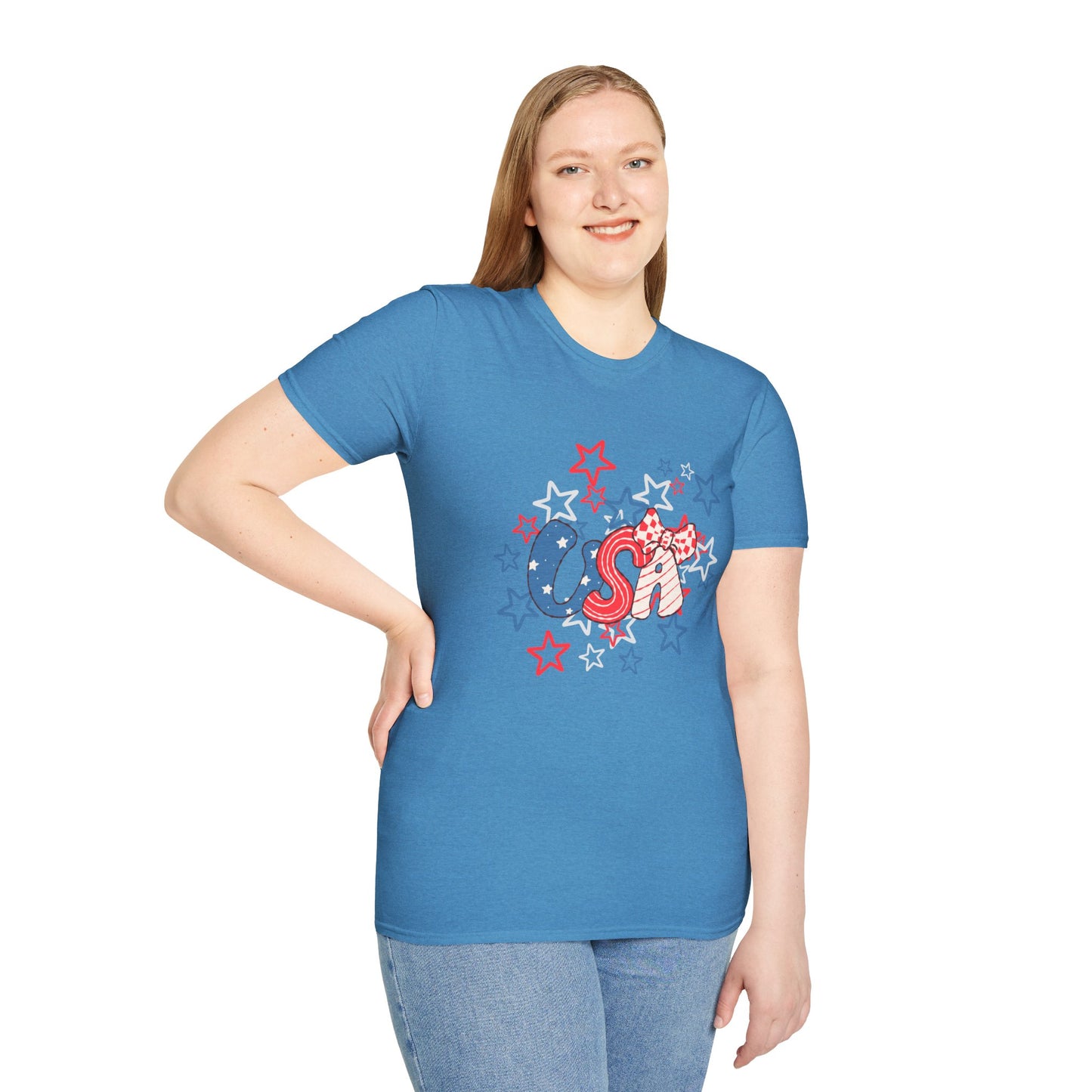 Patriotic Unisex T-Shirt for Independence Day, July 4th Celebration, Star-Patterned Tee, USA Graphic Top, Casual American Apparel