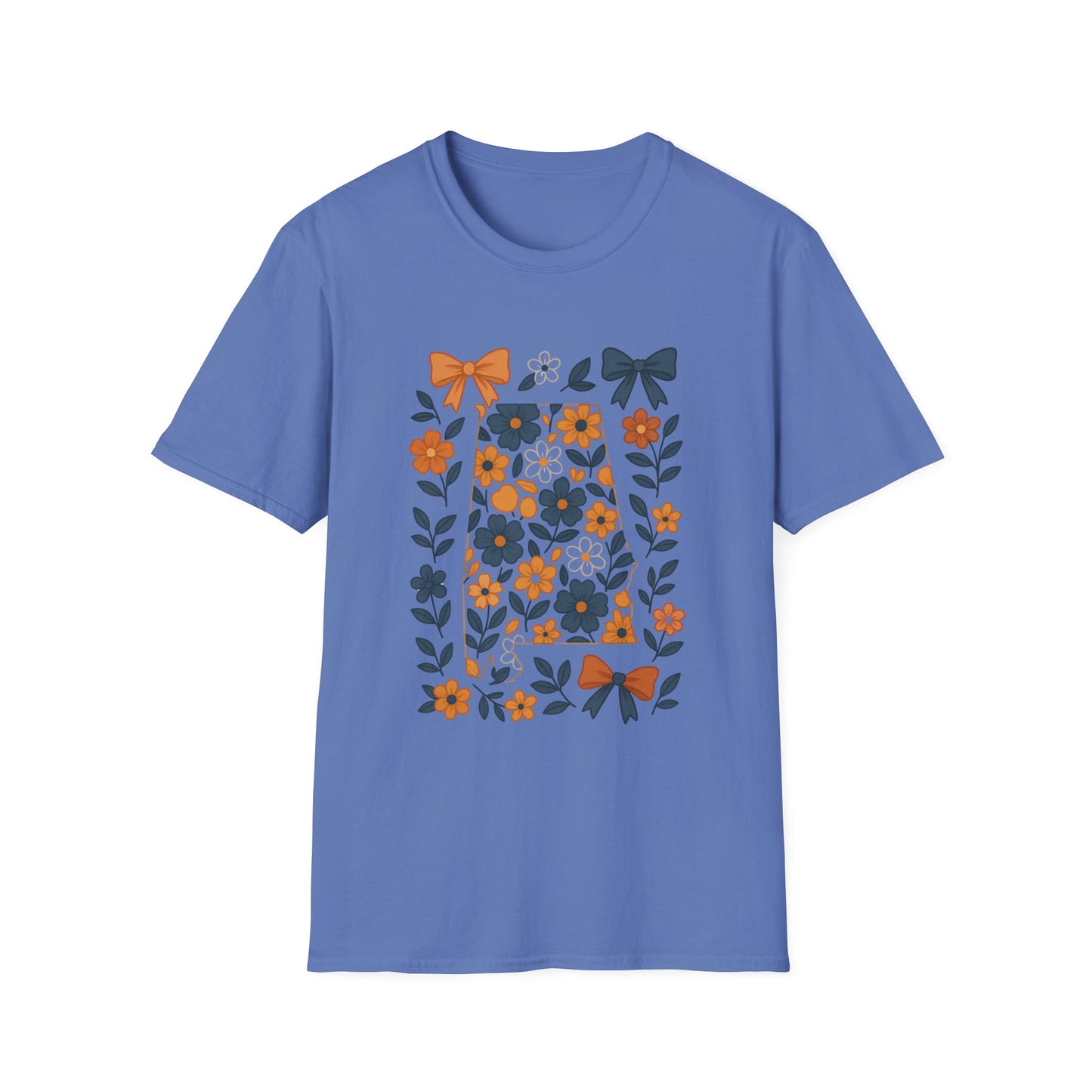 AU Floral Bow Graphic T-Shirt, Softstyle Tee, Botanical Print Shirt, Gift for Her, Casual Wear, Summer Fashion, Vintage Aesthetic