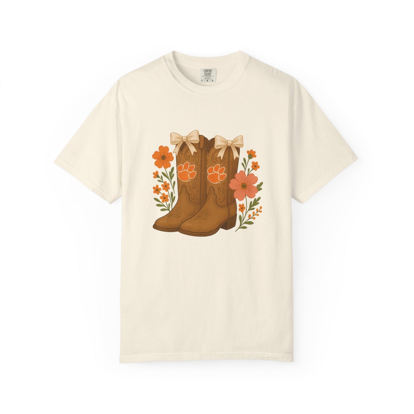 Cowgirl Boots Floral T-Shirt, Go Tigers Game Day, Comfort Colors