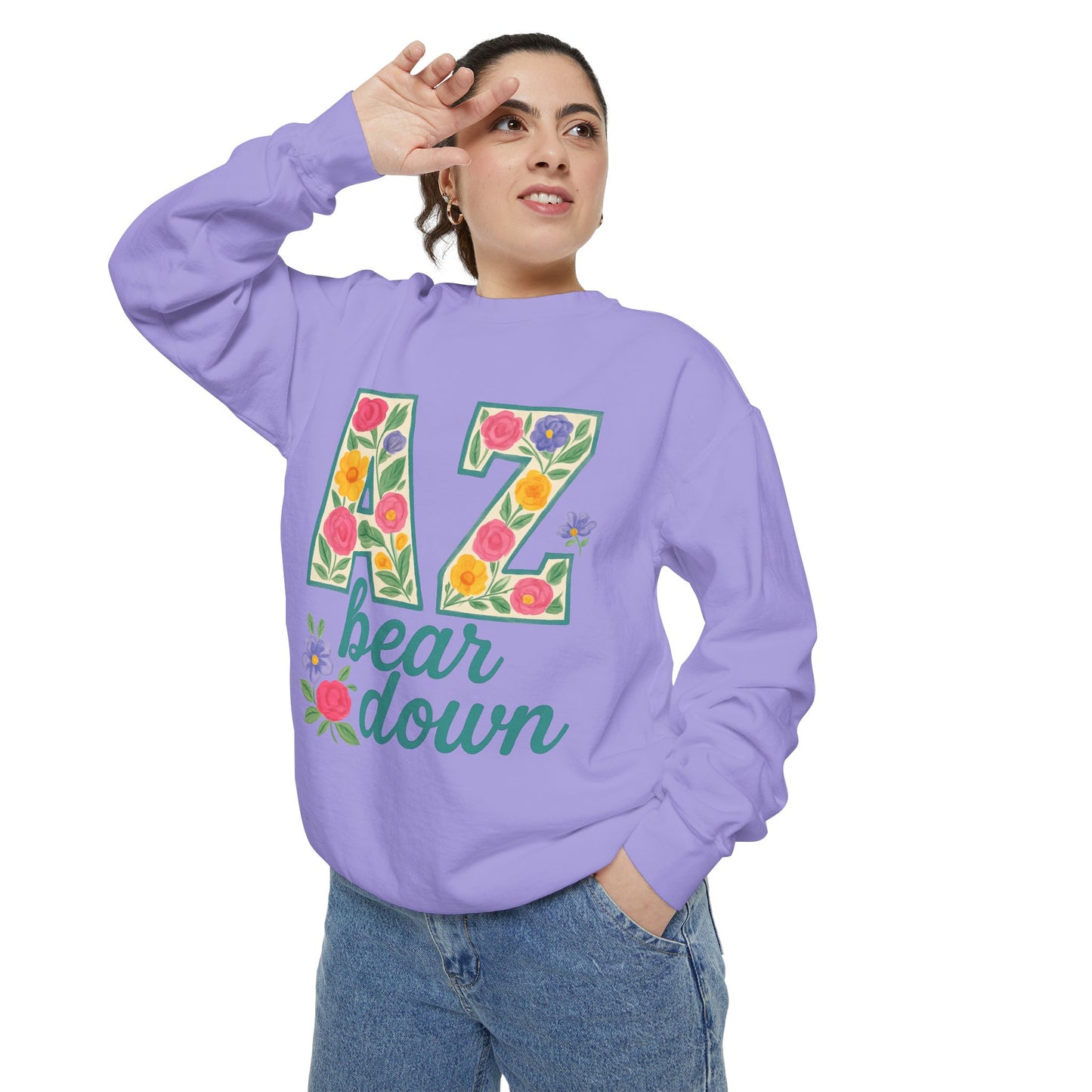 Arizona Floral Sweatshirt, Cozy Unisex Sweatshirt, Trendy Fall Layer, Gift for Him/Her, Sports Spirit Apparel, Bear Down AZ