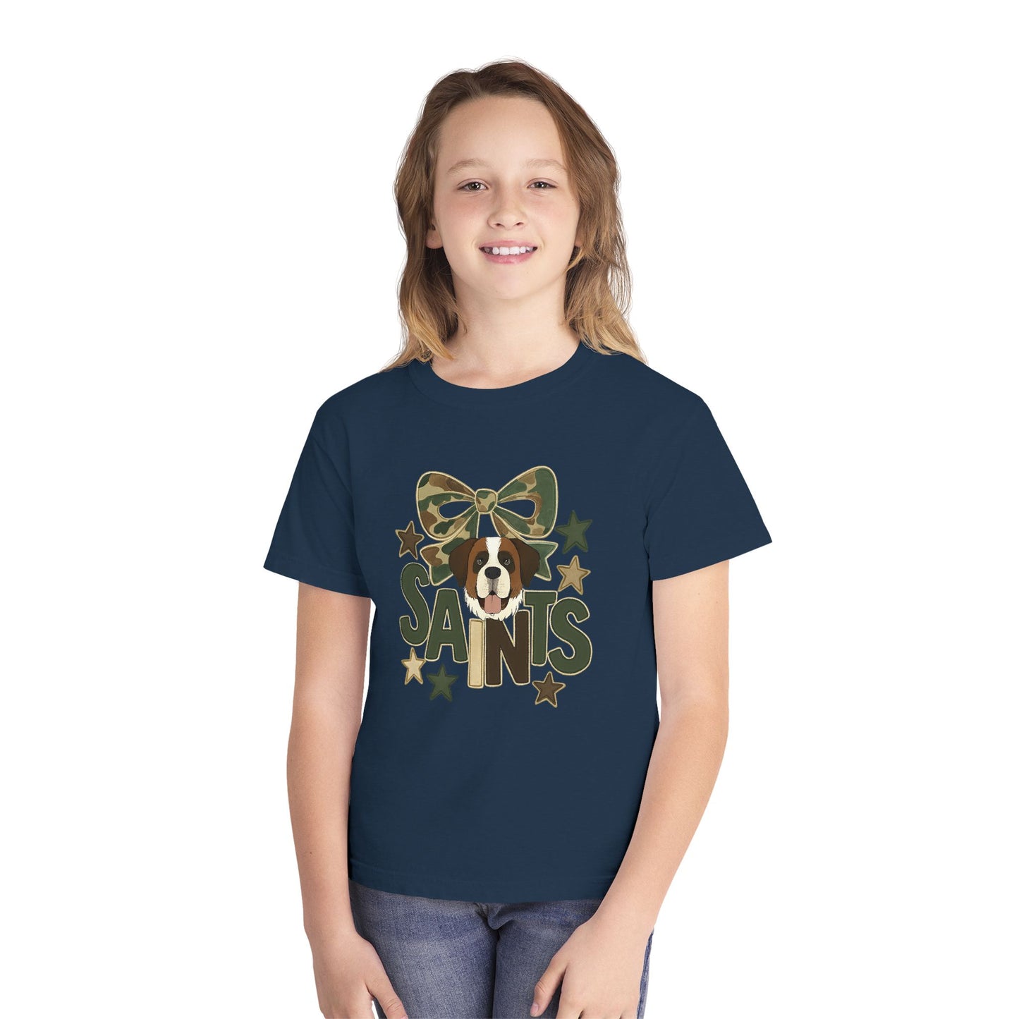 Camo Saints Youth Tee, Fun T-Shirt for Dog Lovers, Kids Outdoor Adventure Gear, Birthday Gift, Casual Wear