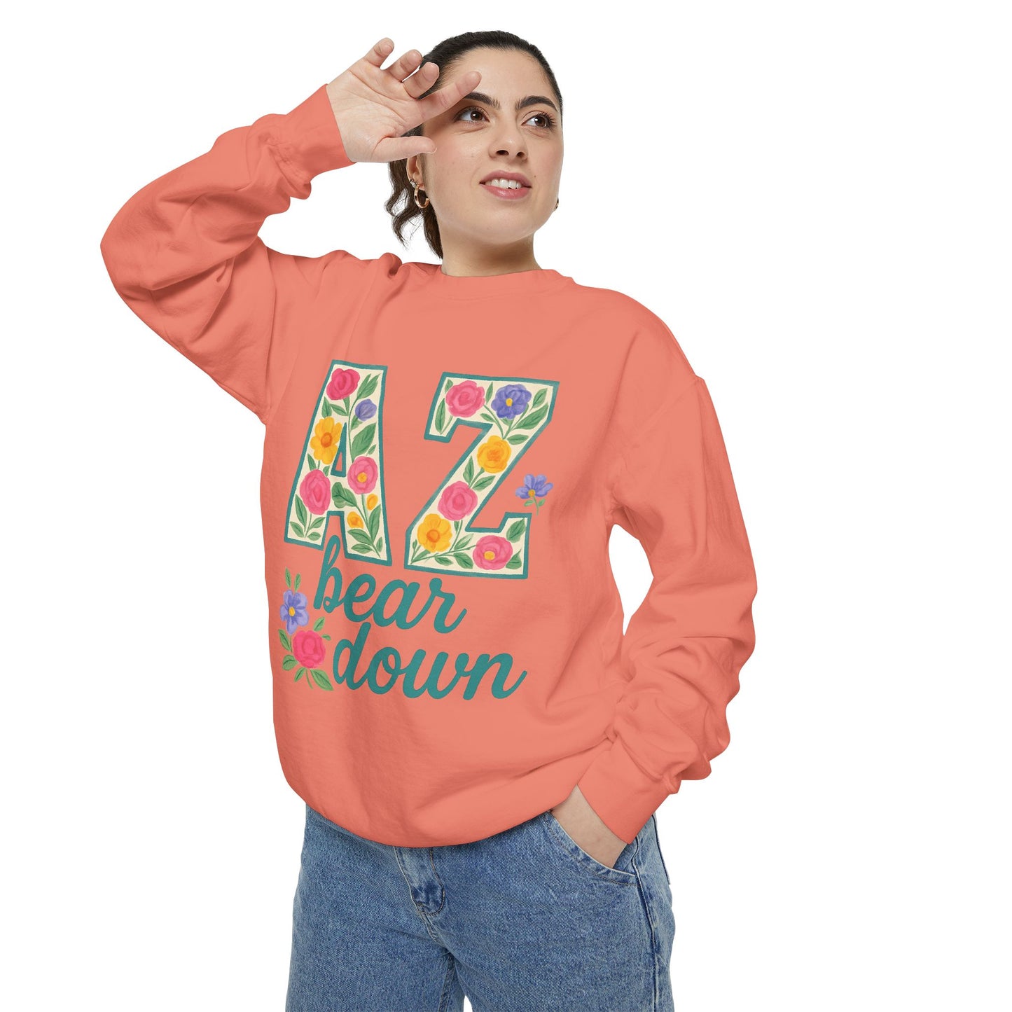 Arizona Floral Sweatshirt, Cozy Unisex Sweatshirt, Trendy Fall Layer, Gift for Him/Her, Sports Spirit Apparel, Bear Down AZ