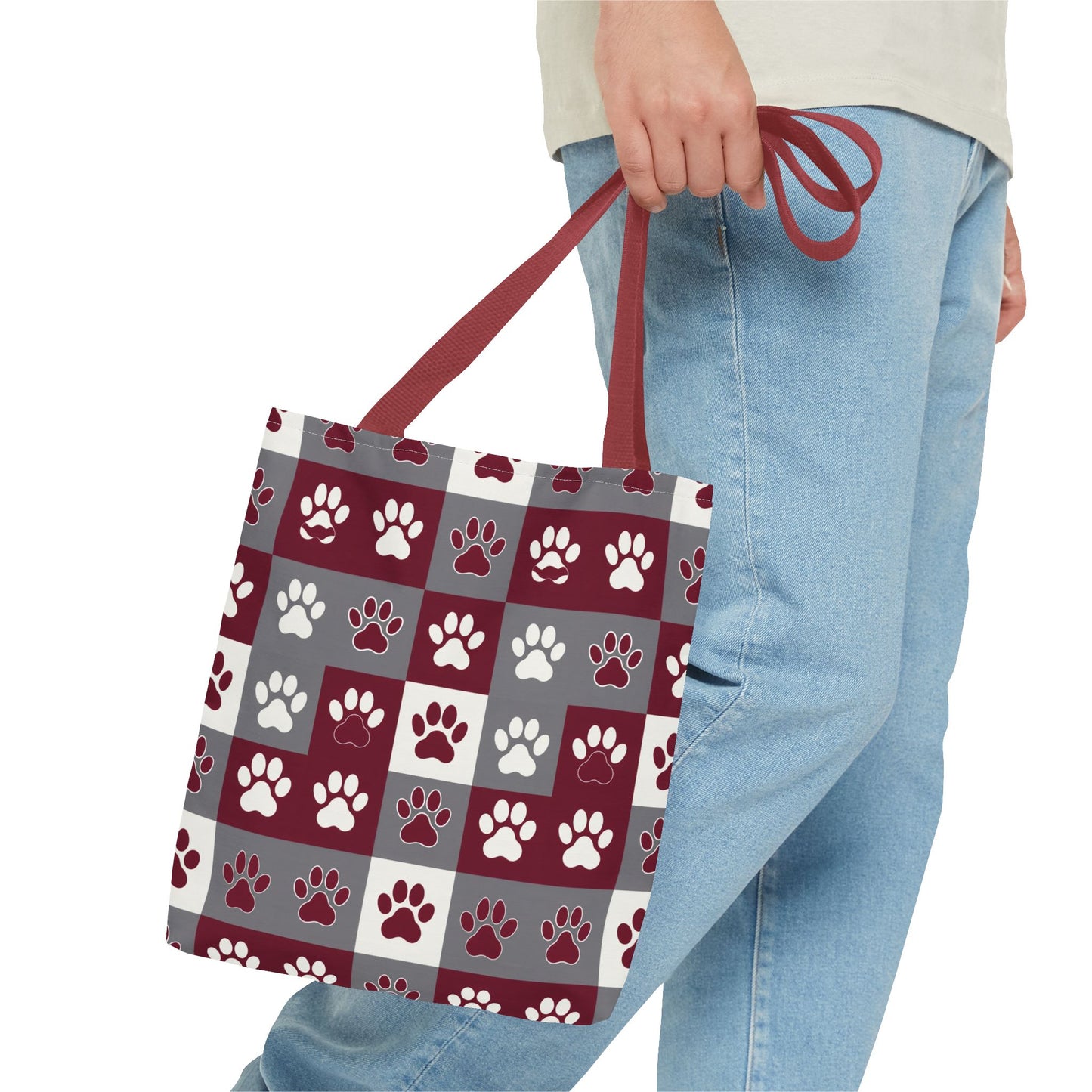 MS Bulldog Tote Bag - AOP, Paw Print Design, Reusable Shopping Bag, Mississippi Bulldog Fan, Animal Lover Accessory