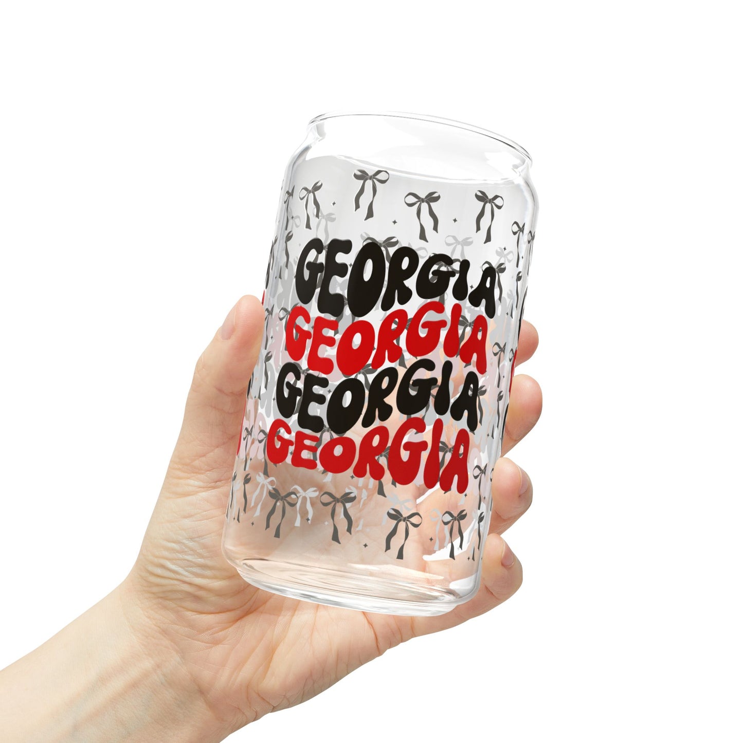 Coquette Bow Georgia Sipper Glass - 16oz | Fun Barware, Summer Drinkware, Trendy Glass, Party Essential, Gift for Georgia Lovers, UGA Game Day, Graduation Gift