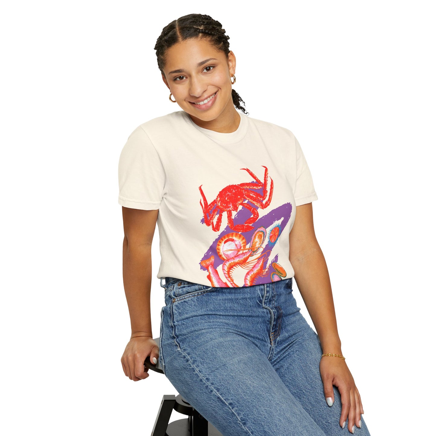 Comfort Colors Vibrant Seafood T-Shirt, French Coastal Tee, Distressed Shirt, Oversized Coquette Aesthetic, Nautical Style