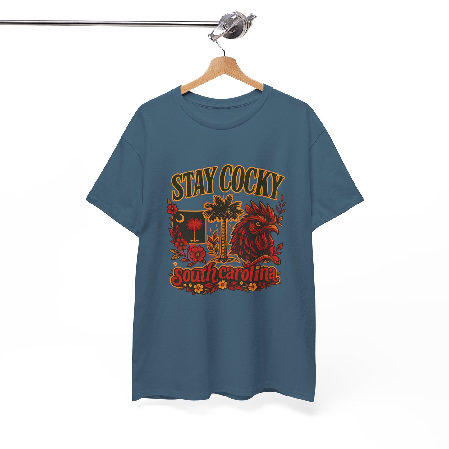 Stay Cocky Unisex Heavy Cotton Tee, Casual Graphic Tee, South Carolina Pride Shirt, Fun Vacation Wear, Perfect Gift for Gamecocks Fans