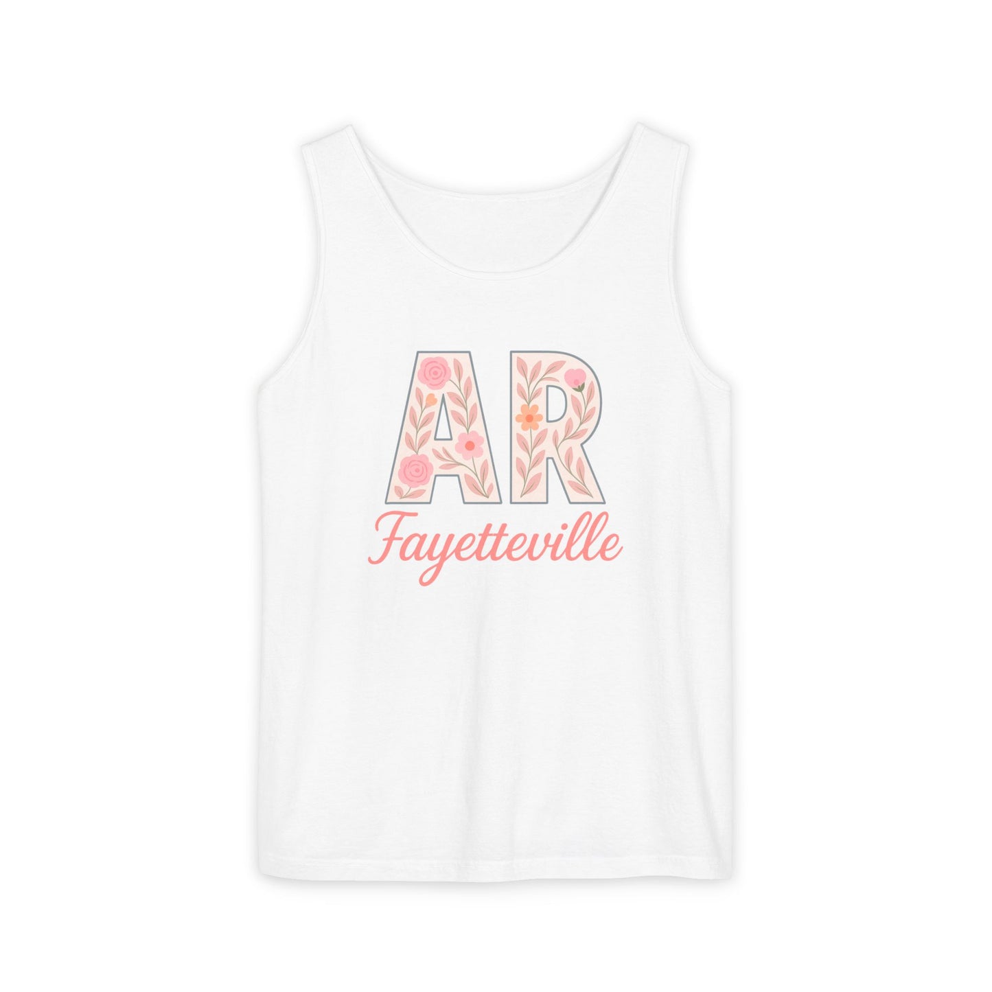 Fayetteville Floral Tank Top, Casual Summer Top, Gift for Her, Travel Apparel, Arkansas Style, Arkansas Student Gift, Graduation Gift, Comfort Colors
