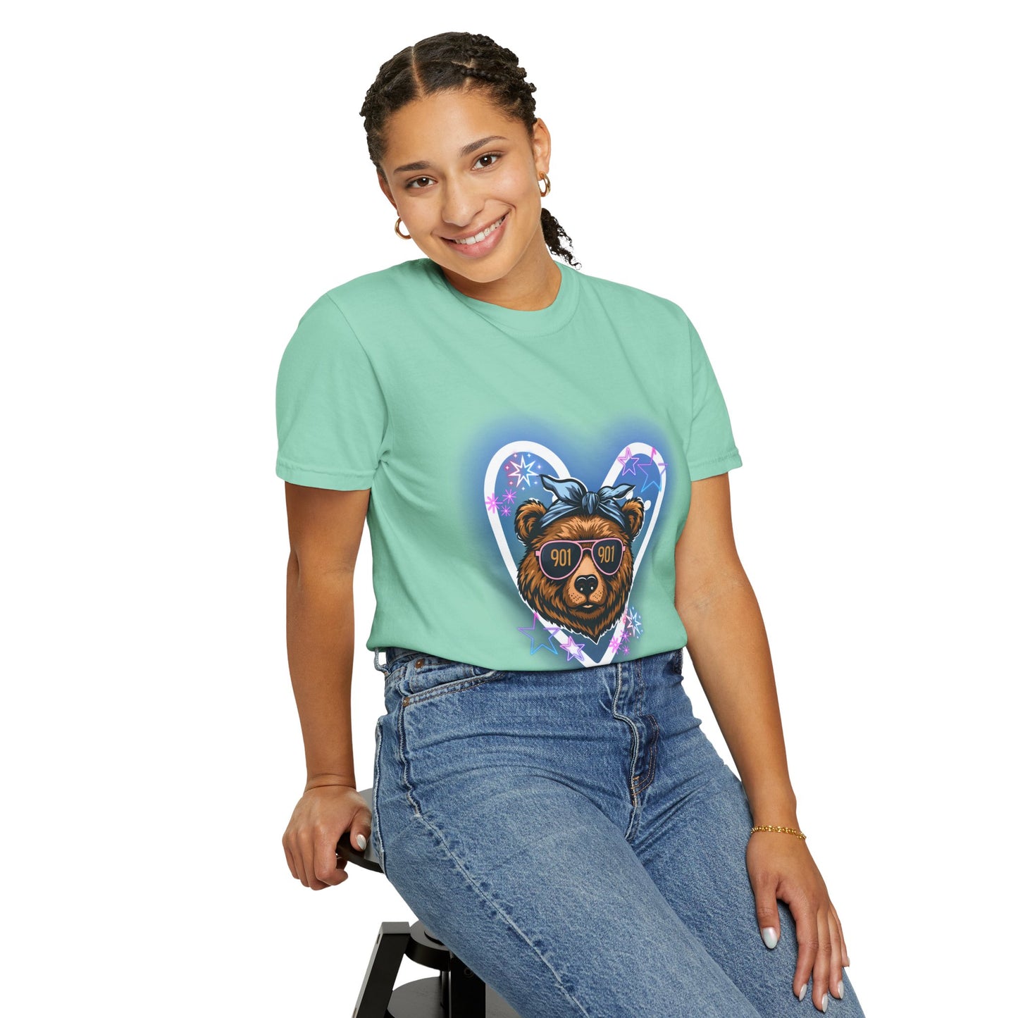 Neon Memphis Bear Graphic T-Shirt, Unisex Fashion Tee, Trendy Apparel, Memphis Grizz, 901 Memphis, Retro Design, Comfort Colors, Memphis Basketball Fan