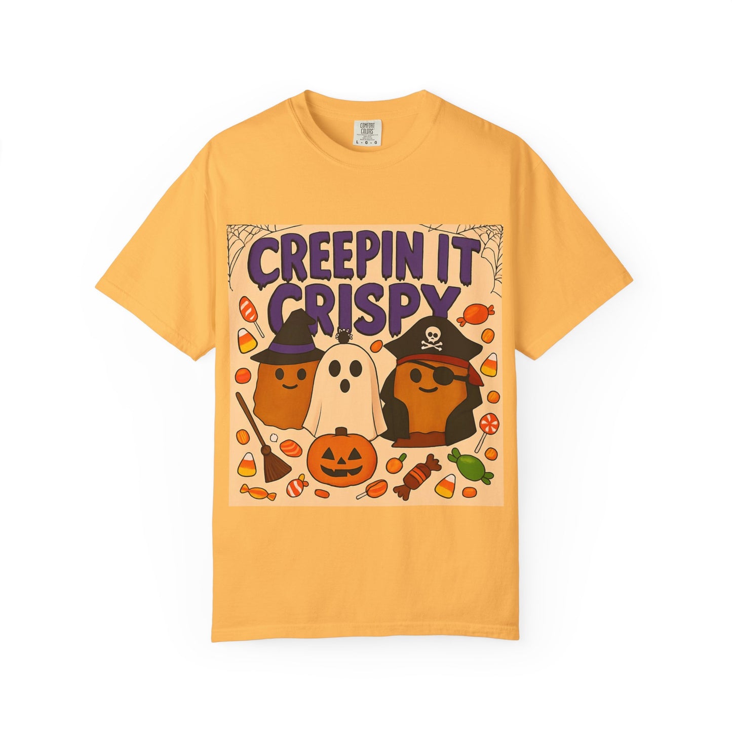 Halloween Themed T-Shirt, Creepin It Crispy T-Shirt, Unisex Shirt for Fall, Cute Halloween Tee, Festive Ghost & Candy Design